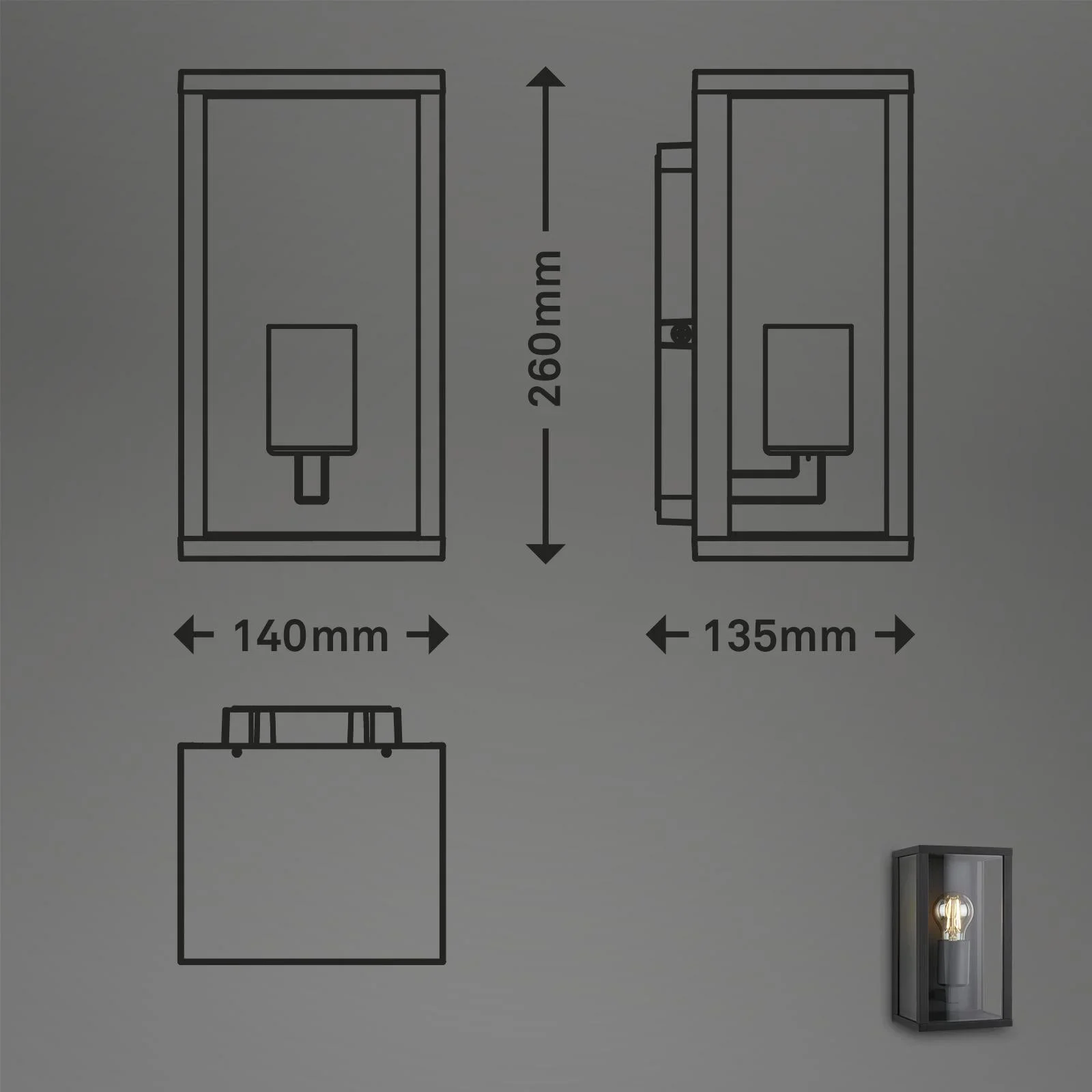 Außenleuchte, 1-flammig, IP44, Metall-Glas, schwarz, E27 Fassung - 0