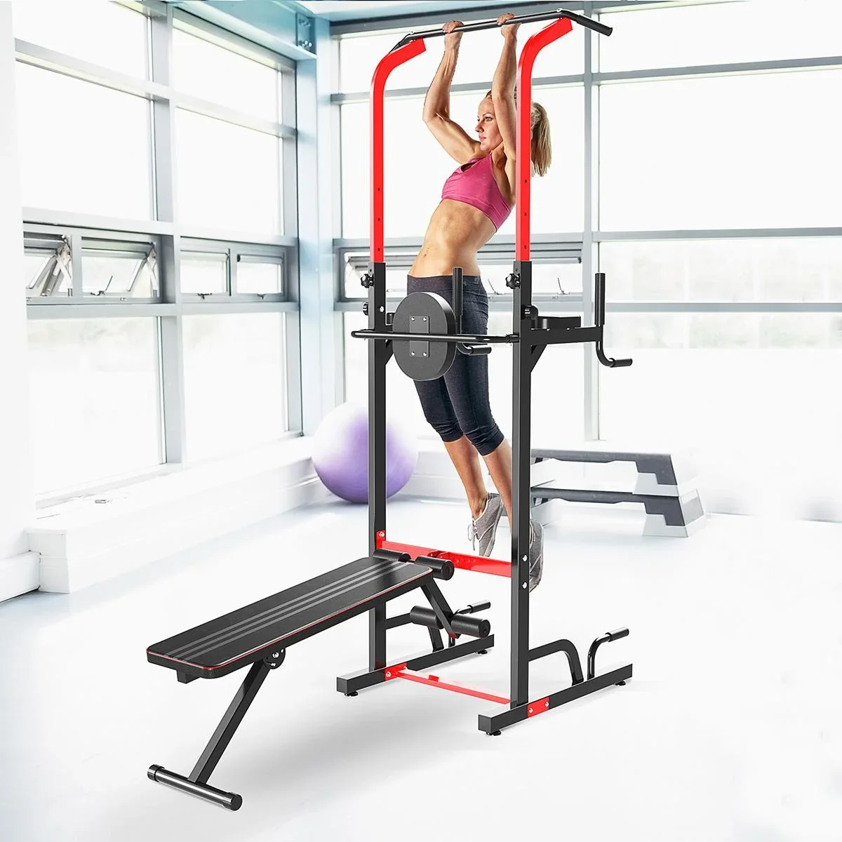 Power Tower Dip Station Büro Fitnesscenter multifunktionale Kraftstation höhenverstellbar täglich Training klappbar Rück - 0