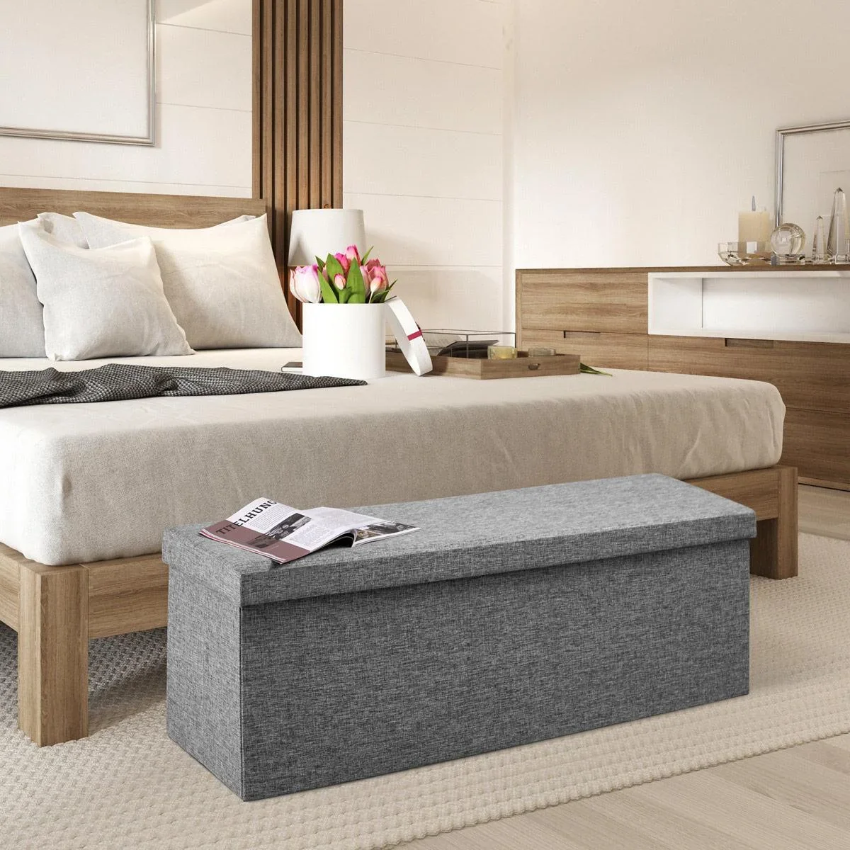 Sitzbank mit Stauraum - Grau 115x38x38cm klappbar - 2