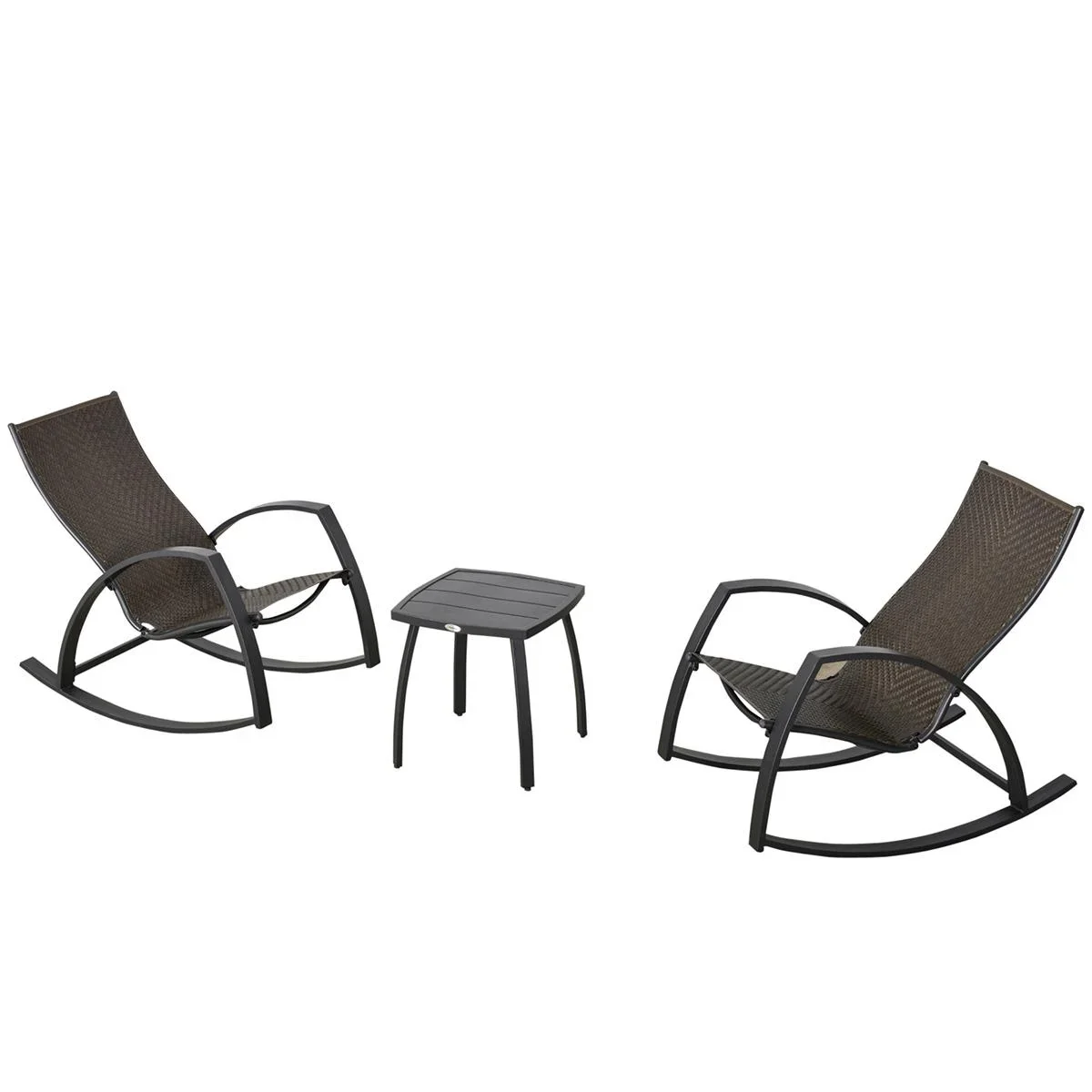 Rattan-Schaukelstuhl Bistroset 3 teilige 2 Stühle 1 Tisch Aluminium Komfort UV-Beständig für Gärten Terrassen Pools pati - 0