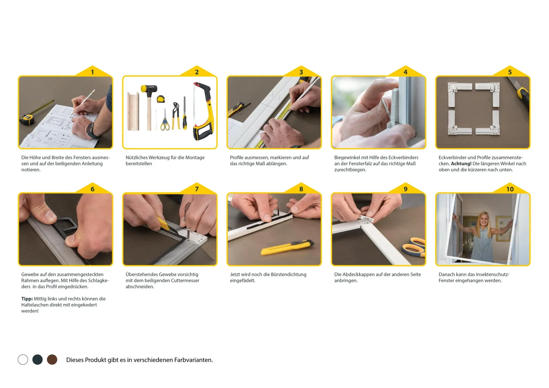 Insektenschutzfenster PLUS mit Alurahmen, Farbe braun, 130 x 150 cm - 1