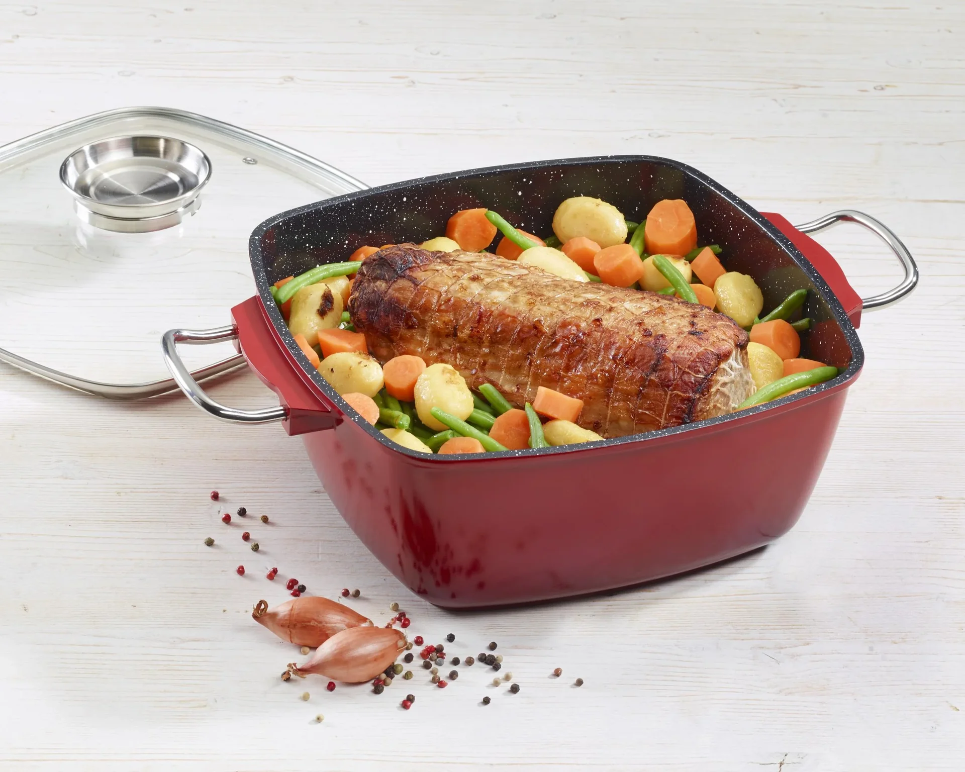 Viereck-Bräter 28x28cm, 7L, rot - 0