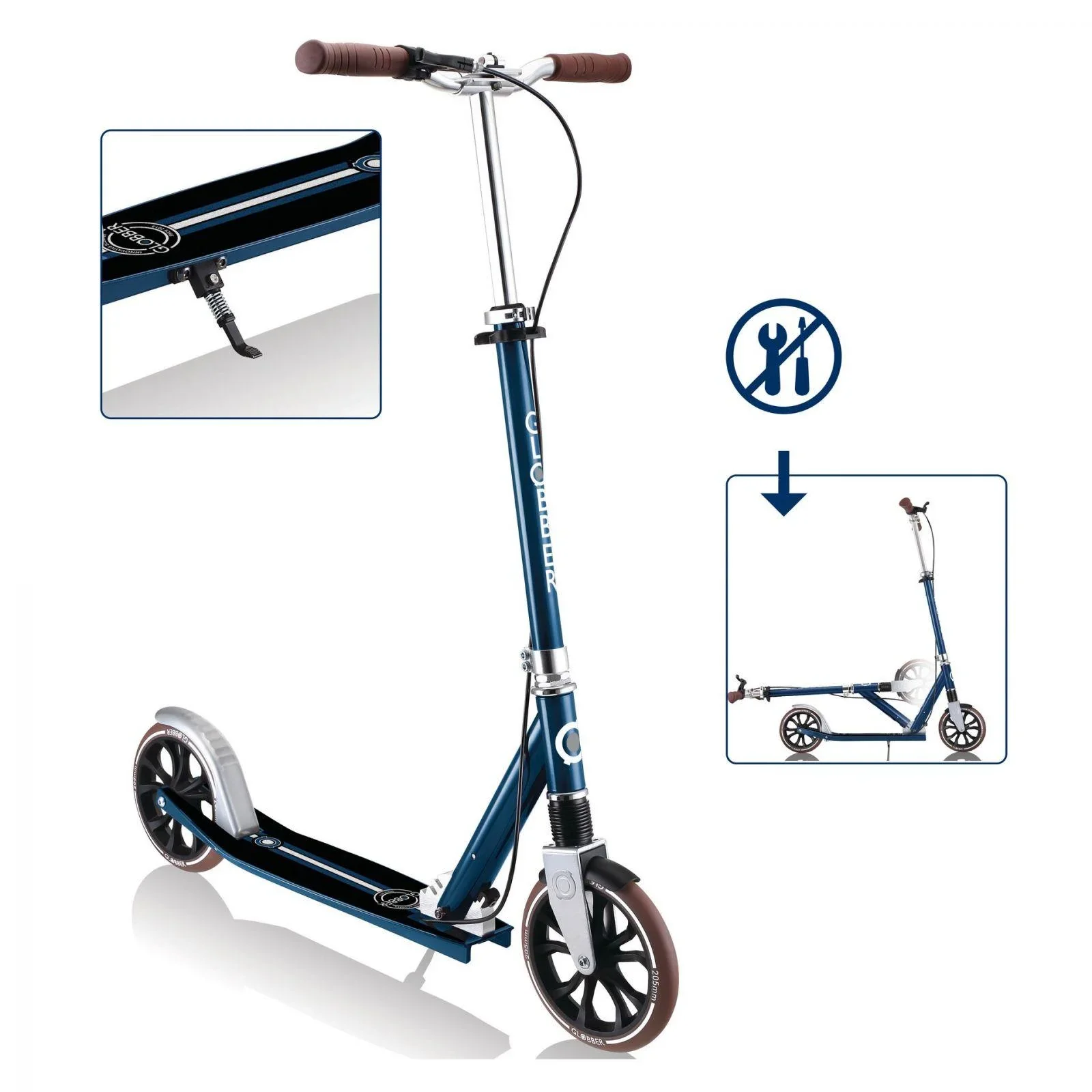 NL 205 Deluxe Tretroller, 205 mm, ABEC 7, Handbremse, höhenverstellbar, Frontfederung, Klappmechanismus, blau - 7