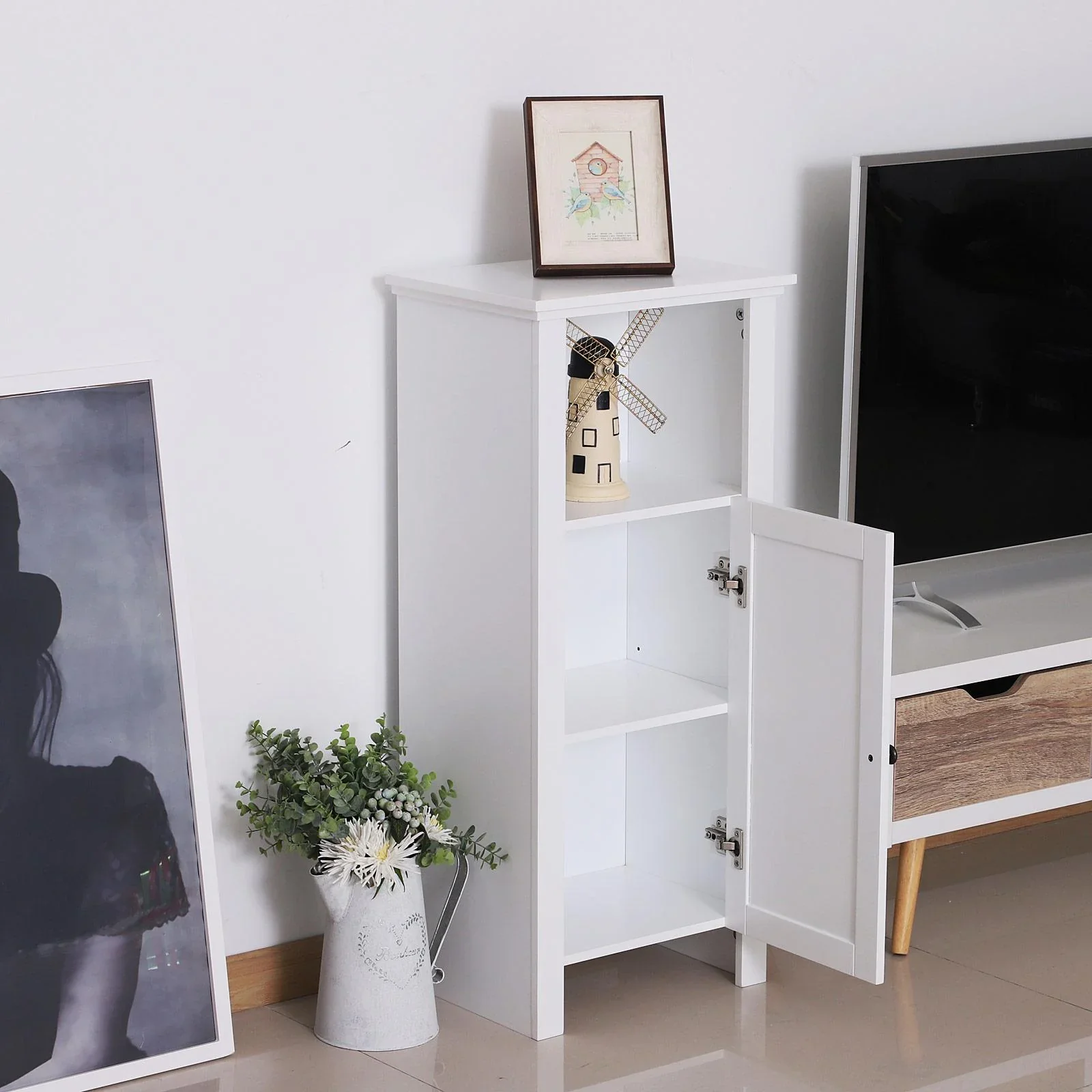 Badschrank Badmöbel Badezimmerschrnak Wandschrank 3 x Fach Holz Weiß 40 x 30 x 90 cm - 3