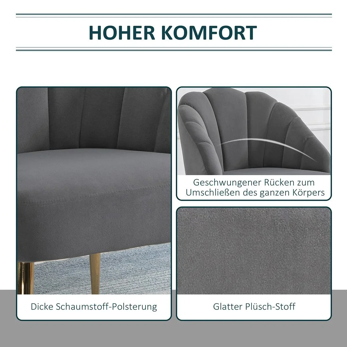 Esszimmerstuhl Wohnzimmerstuhl Bürostuhl Polsterstuhl Retro Design Polyester Stahl Grau+Gold 70 x 63 x 82 cm - 3