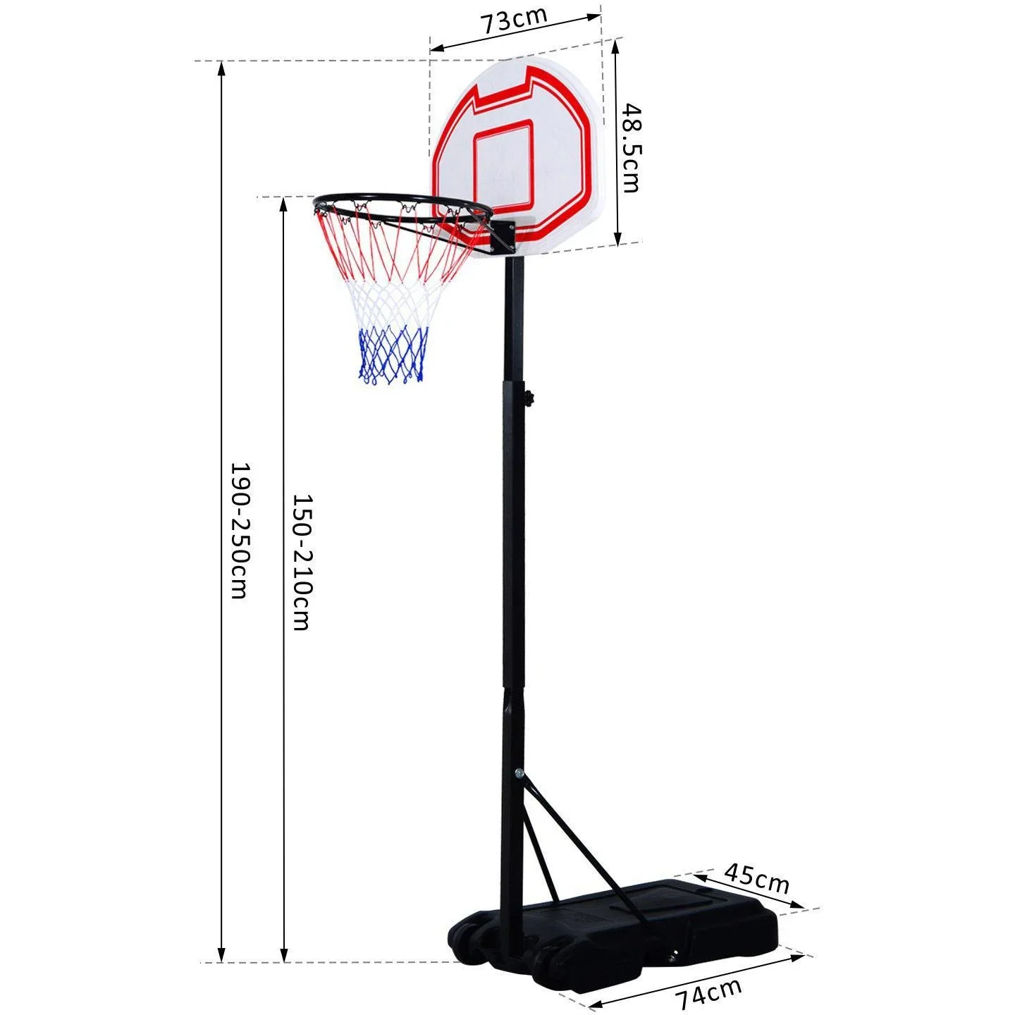 Kinder Basketballkorb mit Ständer höhenverstellbar 205-250cm - 2