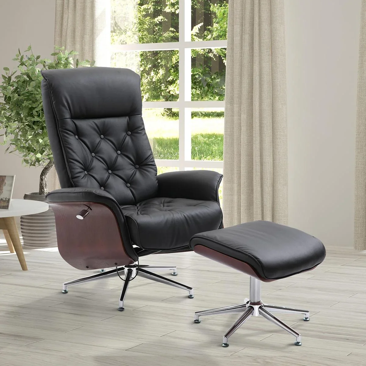 Chesterfield Sessel mit Hocker schwarz - 3