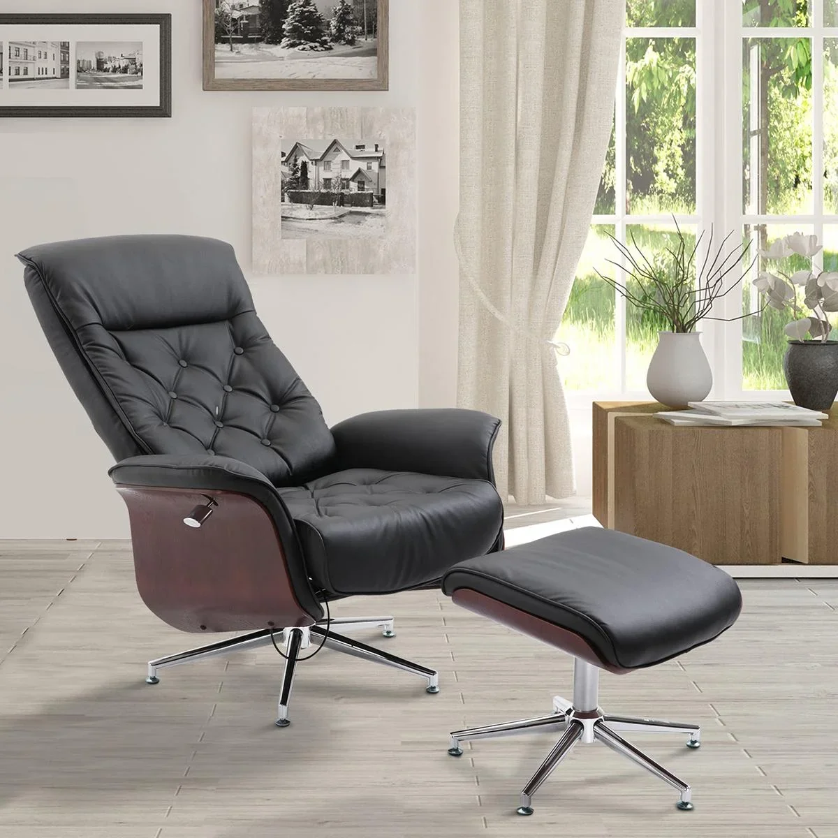 Chesterfield Sessel mit Hocker schwarz - 8