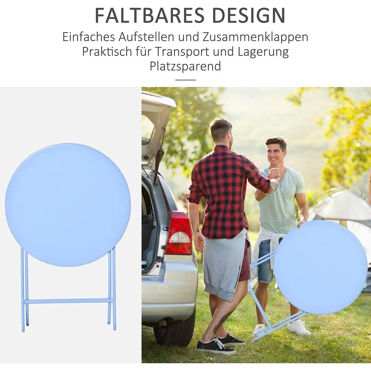 3-tlg. Gartenset Garnitur Bistrotisch mit 2 Stühlen für Hof Garten klappbar Hellblau - 2