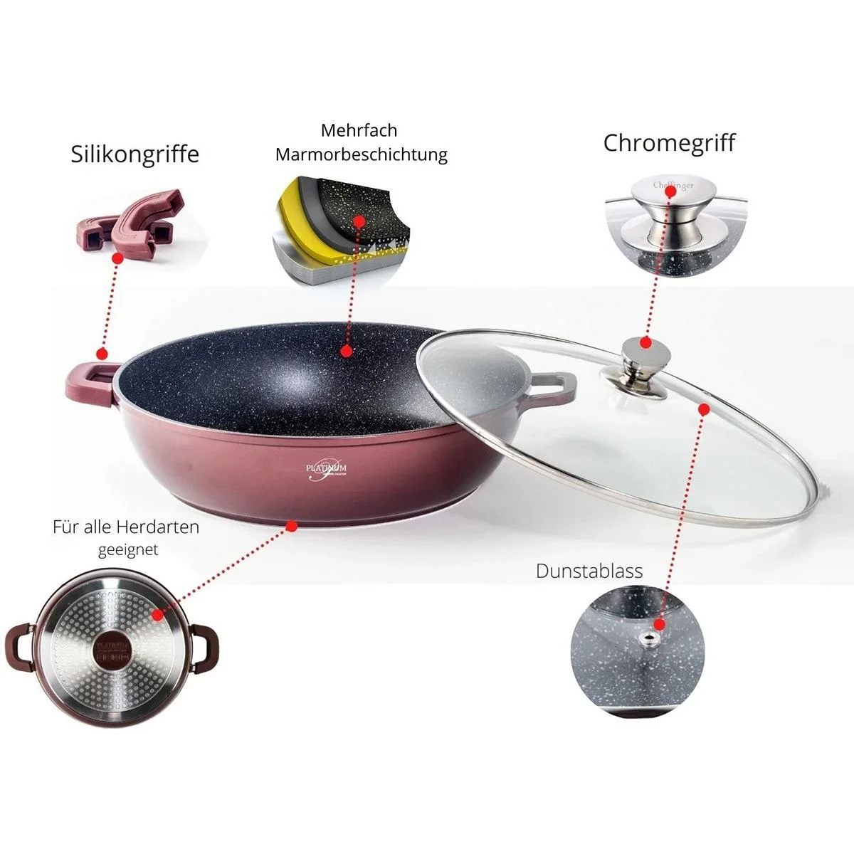 Platin-Bräter - Antihaftbeschichtung - 24cm - Burgunderrot - 6
