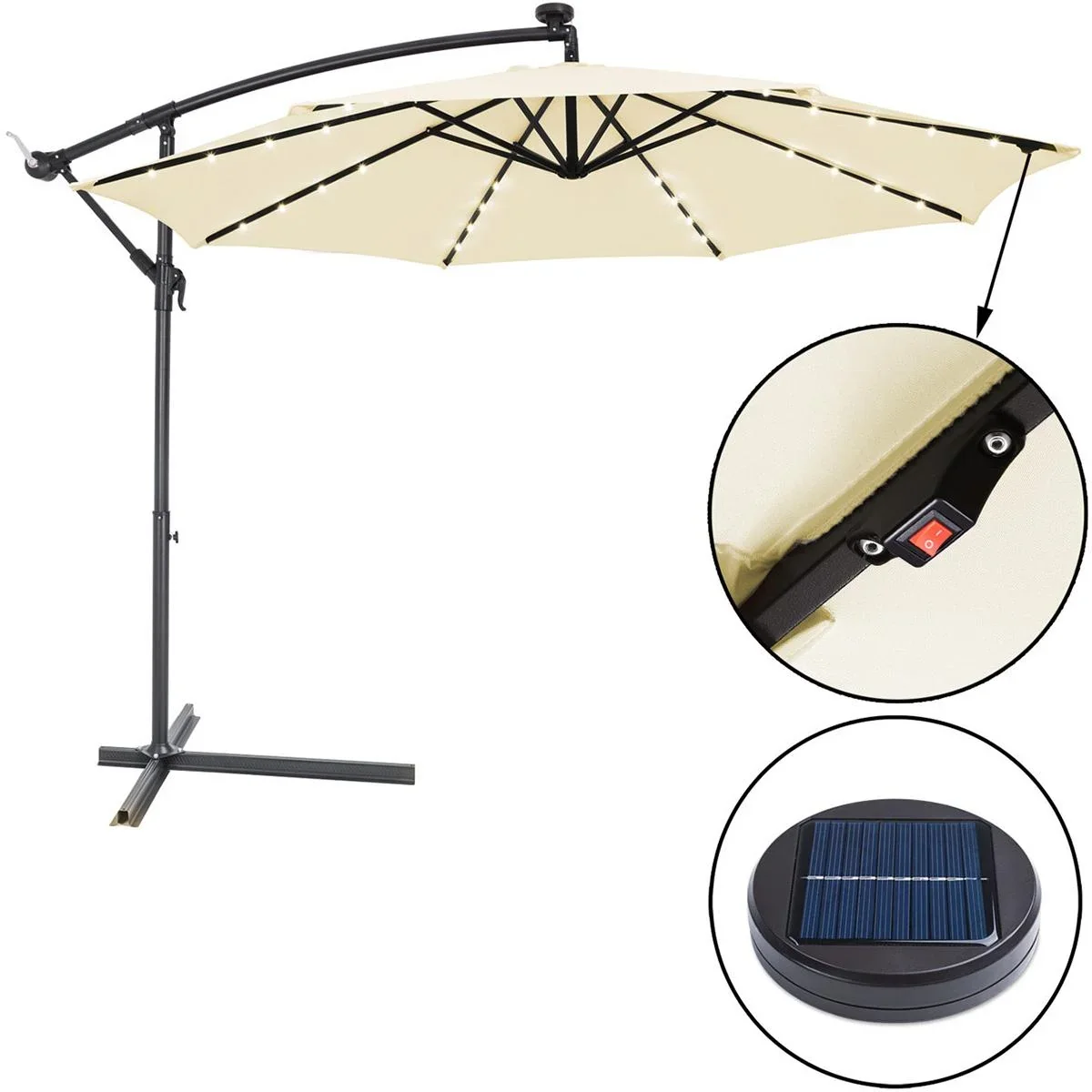 Sonnenschirm Haiti mit LED-Beleuchtung kippbare Creme - Ø 3m - 1