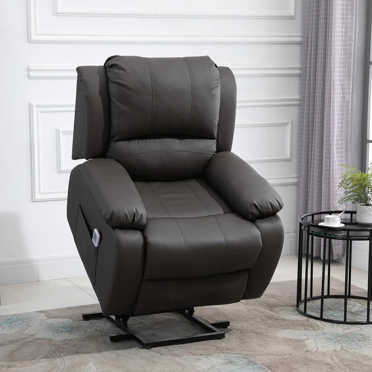 Massagesessel Aufstehhilfe, Relaxsessel, Fernsehsessel mit Massagefunktion, Liegefunktion, Stahl+Holz+PU+Schaumstoff, Br - 0