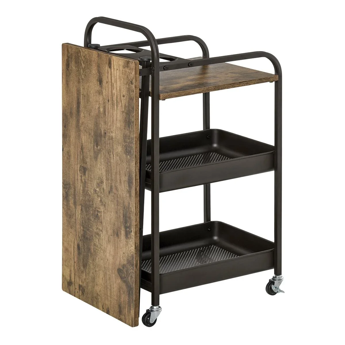 Küchenwagen Küchenrollwagen Servierwagen mit einer klappbaren Tischplatte 2 Tabletts und ein offenes Regal Rollen Verste - 0