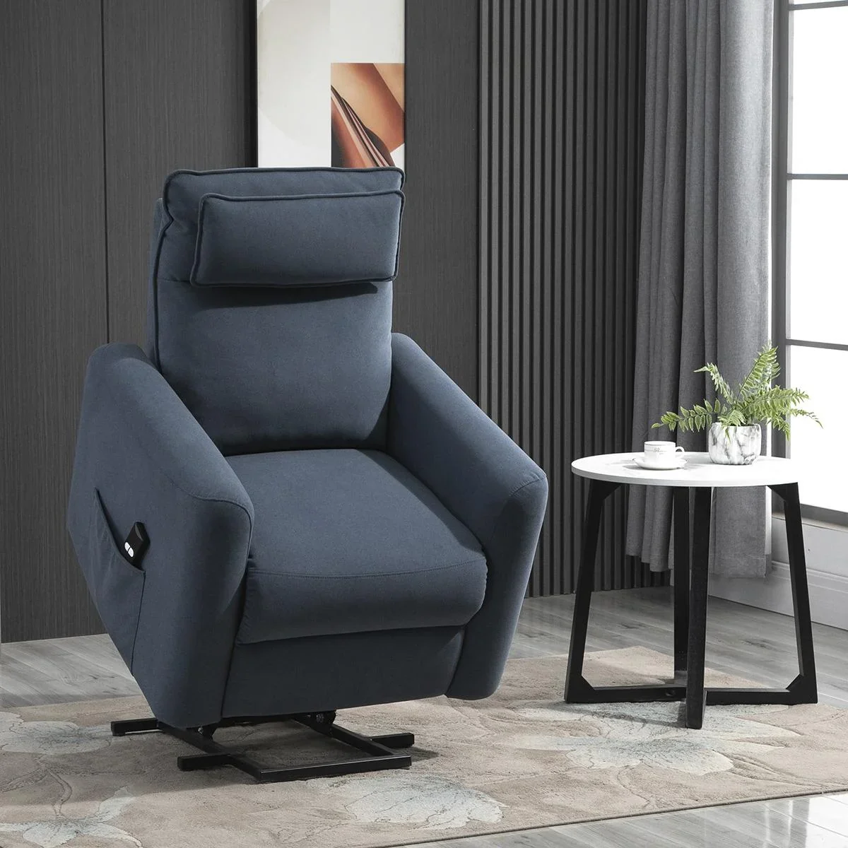 Aufstehsessel Fernsehsessel mit Aufstehhilfe elektrisch Liegefunktion Leinen-Touch Stahl Blau 85 x 89,5 x 105 cm - 1