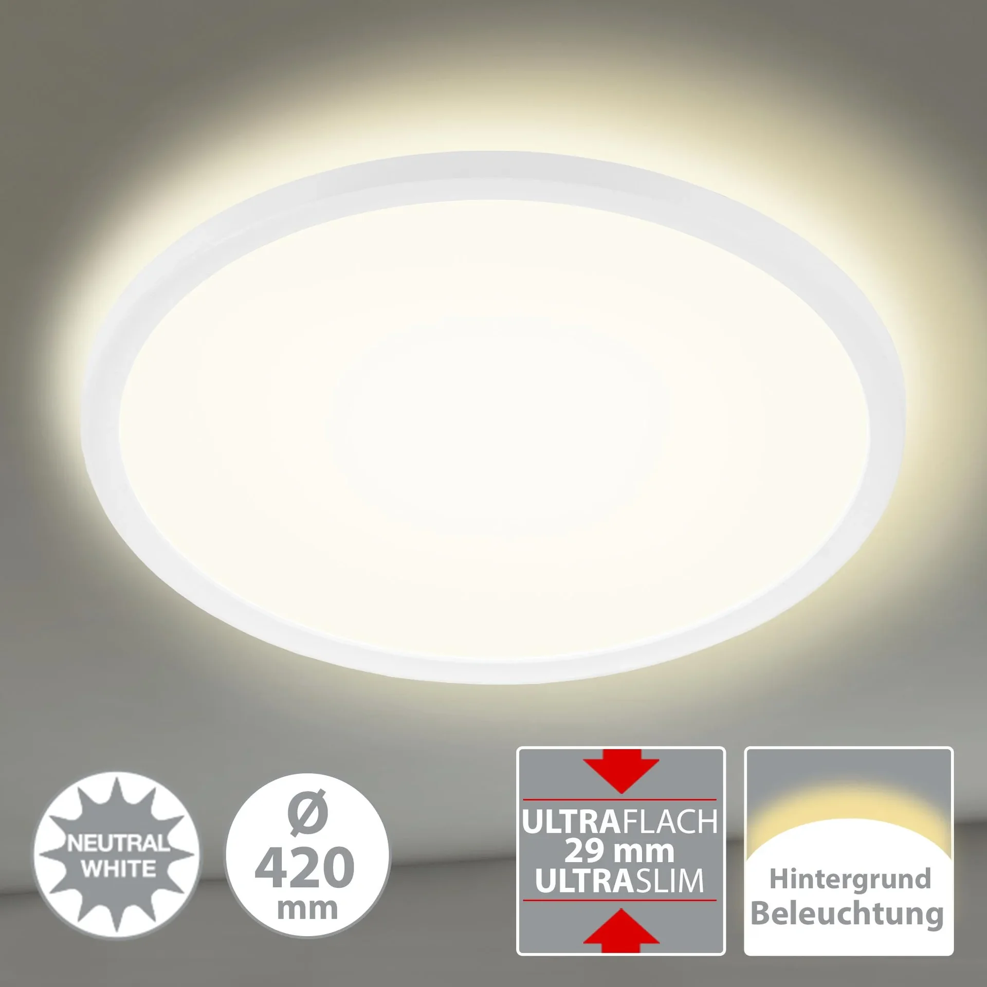 Ultraflaches LED Panel, rund, Ø 42 cm, 3000 Lumen, 22 Watt, weiß - 0