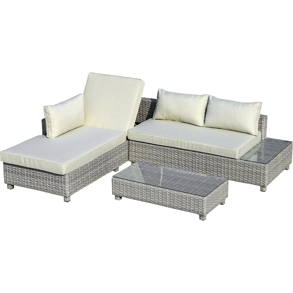 3-teiliges Polyrattan-Gartenmöbel-Lounge-Set mit Beistelltisch-Kissen Grau+Beige - 1