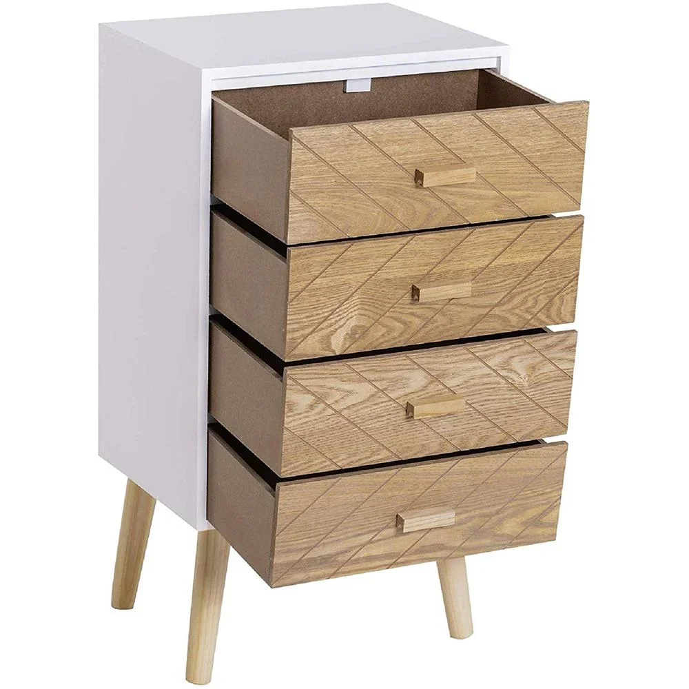 Nachttisch Nachtkommode Flurkommode mit 4 Schubladen Holz weiß+natur 40 x 30 x 75 cm - 2