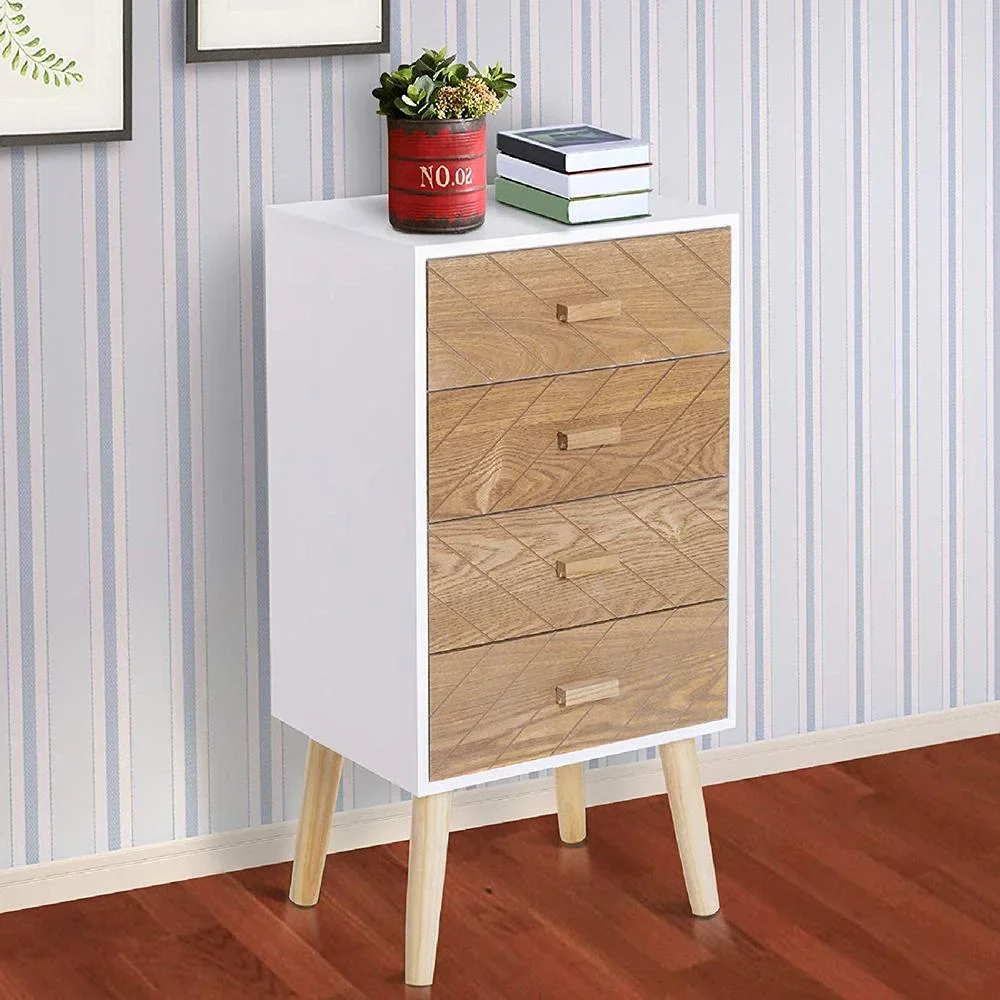 Nachttisch Nachtkommode Flurkommode mit 4 Schubladen Holz weiß+natur 40 x 30 x 75 cm - 4