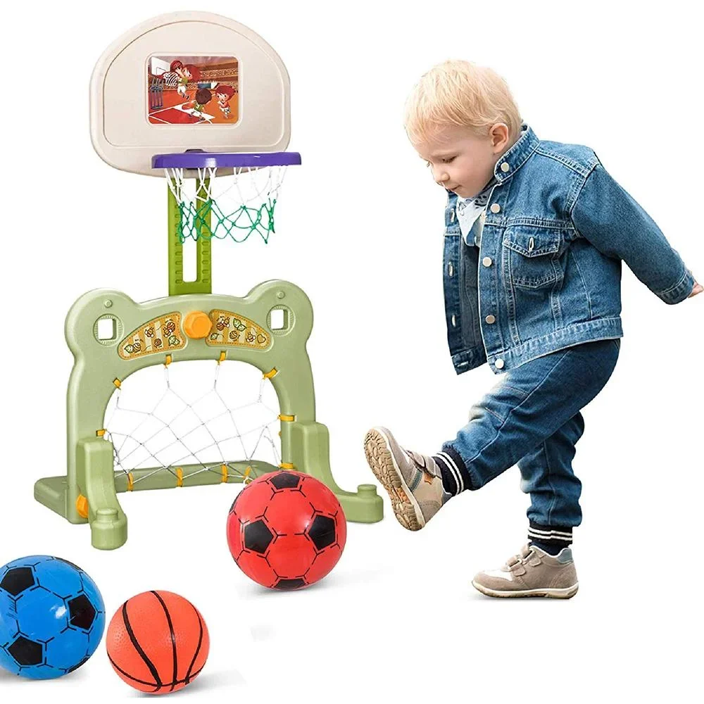 2 in 1 Fußball Basketball Basketballkorb Kinder Spielzeug Ball Grün L61 x B53 x H99 cm - 1