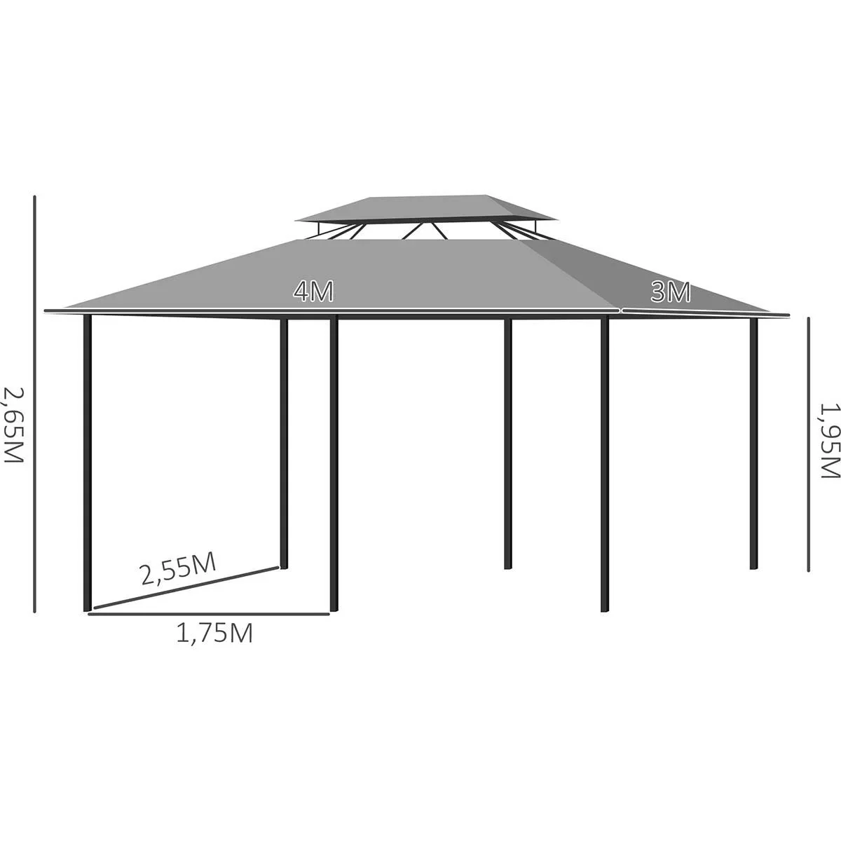 Gartenpavillon - Doppeldach - Dunkelgrau - 3 x 4 x 2,65 m - 2
