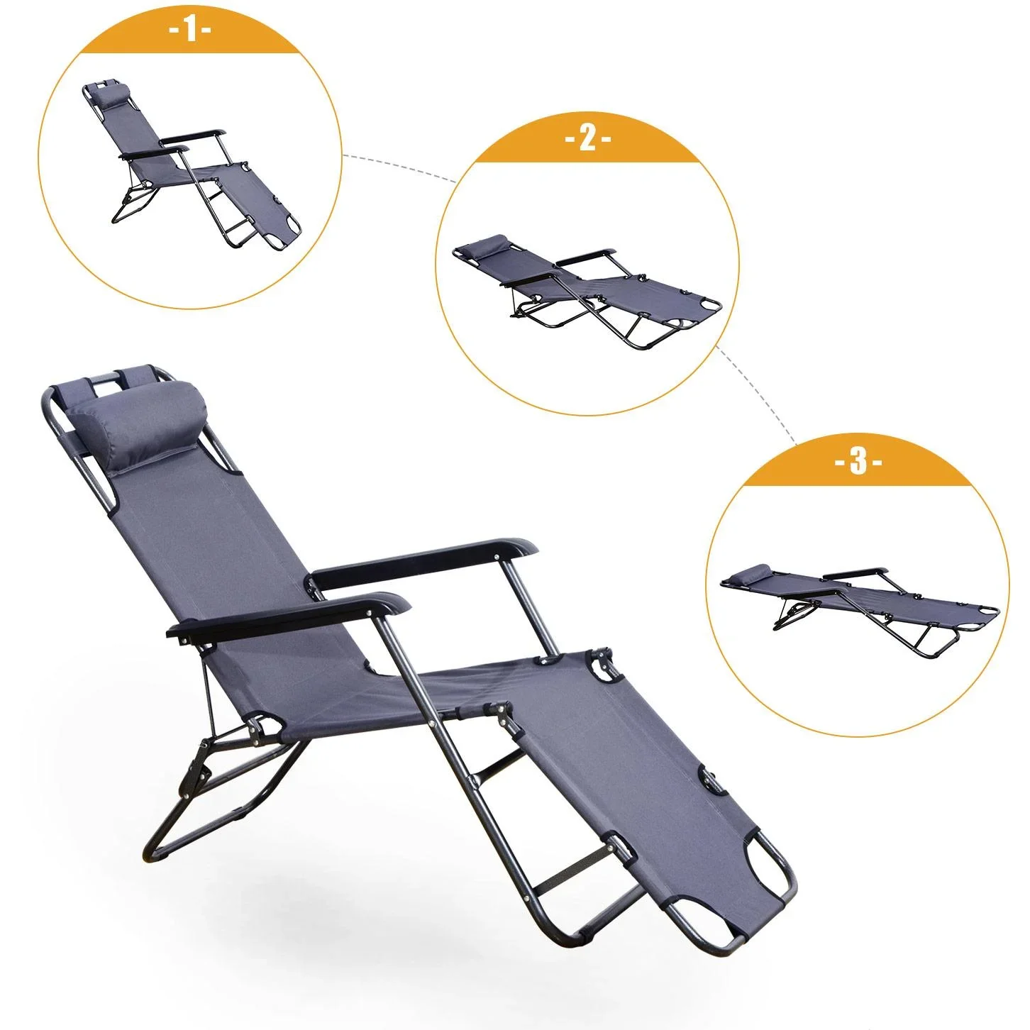 Sonnenliege Strandliege Gartenliege Relaxliege klappbar mit Kissen Strand Metall + Oxfordstoff Grau 135 x 60 x 89 cm - 1