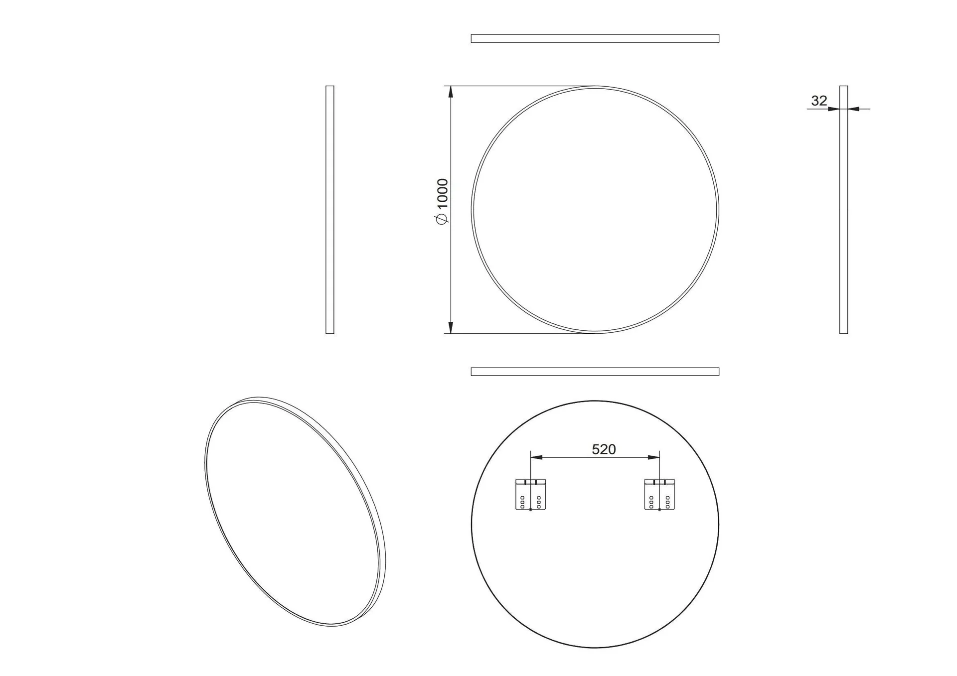 Dekorativer Wandspiegel "Black OROS" - matt Ø 100 cm - hochwertiger robuster Aluminiumrahmen in schwarz matt - 2