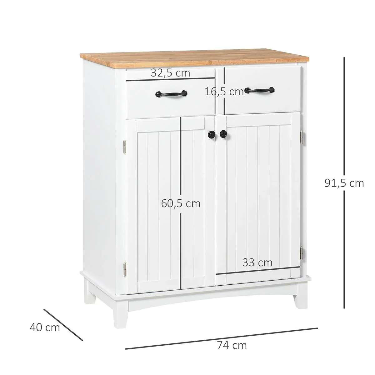 Küchenschrank Sideboard mit 2 Schubladen, Kommode verstellbaren Ablagen, Aufbewahrungsschrank, Holz, Weiß, 74 x 40 x 91, - 0