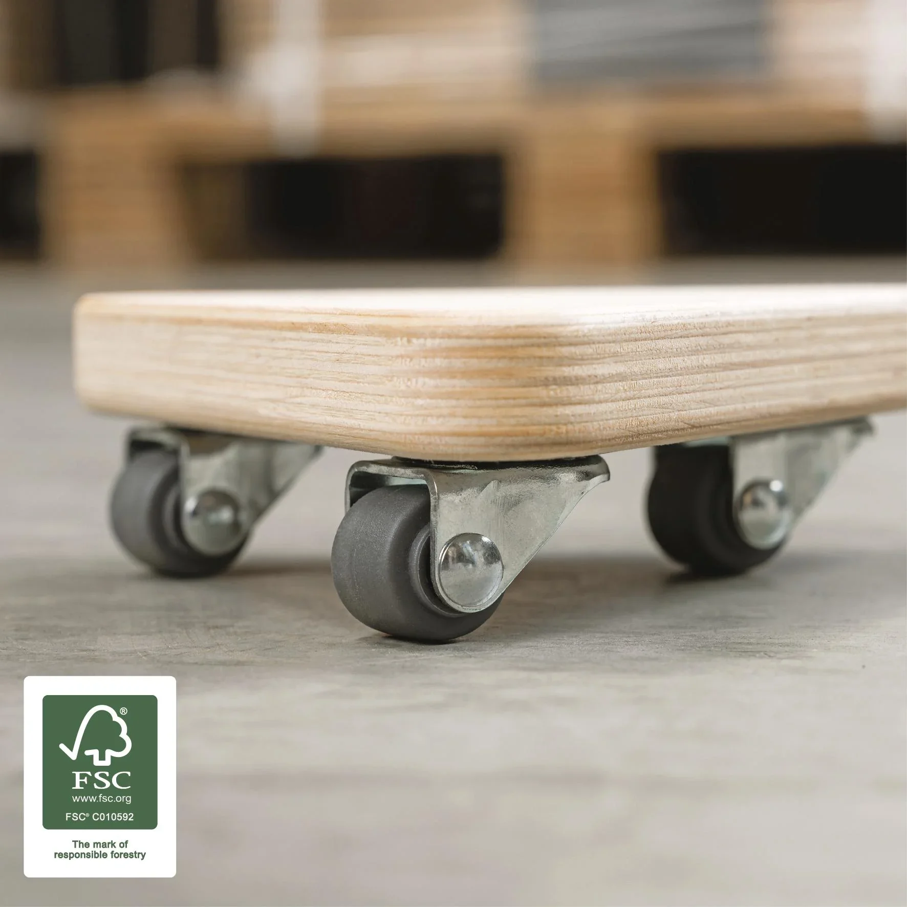 Transporthilfe MM 1313, 14 x 14 x 14 x 4,5 mm, softe Rollen Ø 20 mm, Multiplexplatte Birke FSC®, Tragkraft 100 kg - 2
