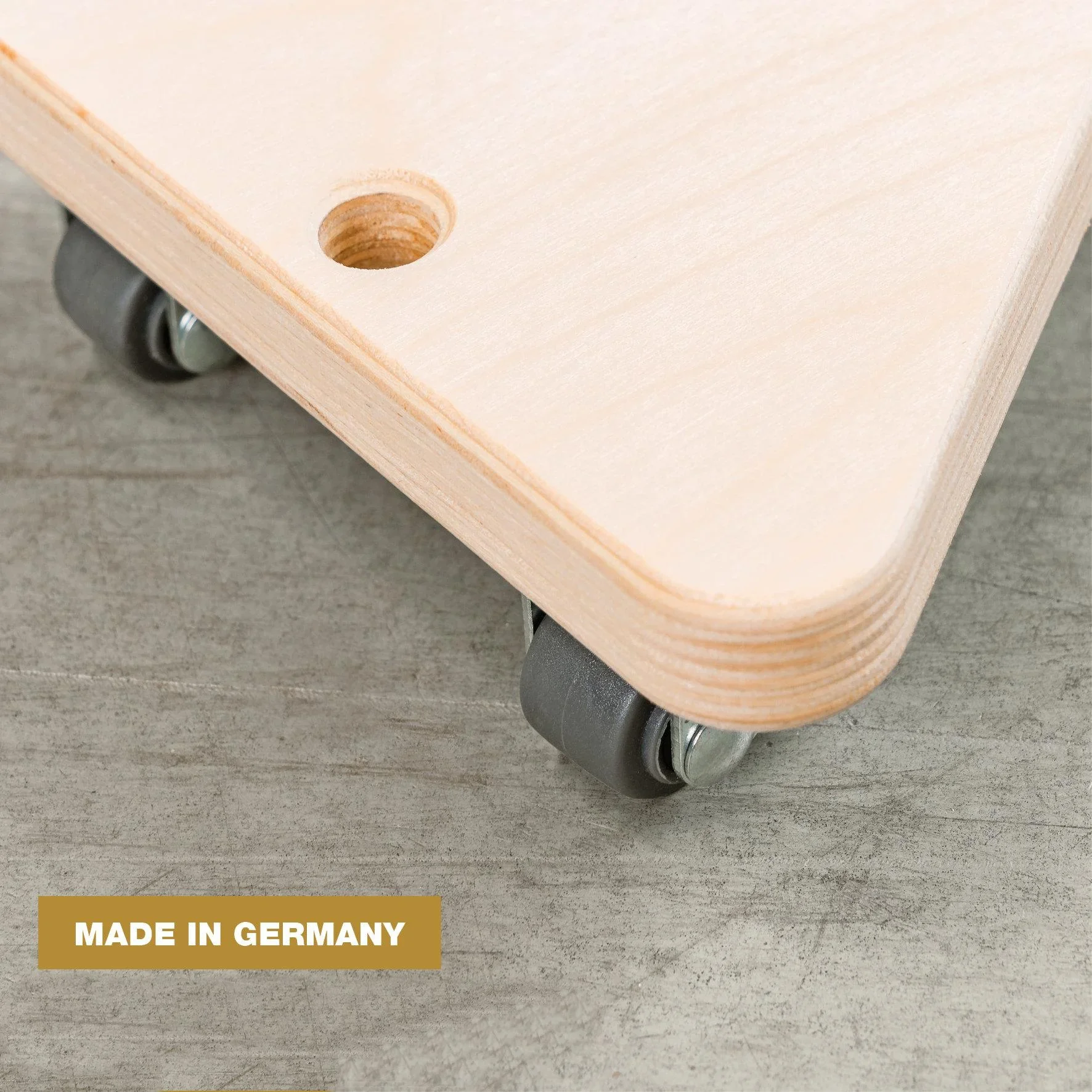 Transporthilfe MM 1313, 14 x 14 x 14 x 4,5 mm, softe Rollen Ø 20 mm, Multiplexplatte Birke FSC®, Tragkraft 100 kg - 5
