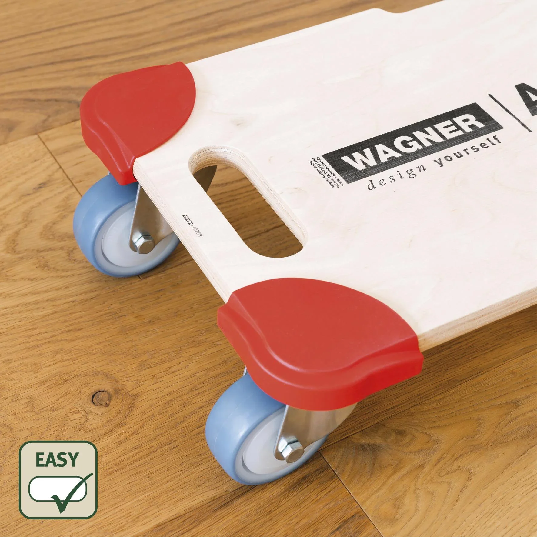 Transporthilfe MM 1322, 59 x 29 x 11 cm, softe Rollen Ø 80 mm Kugellager, Kantenschutz Multiplex FSC®, Tragkraft 400 kg - 4