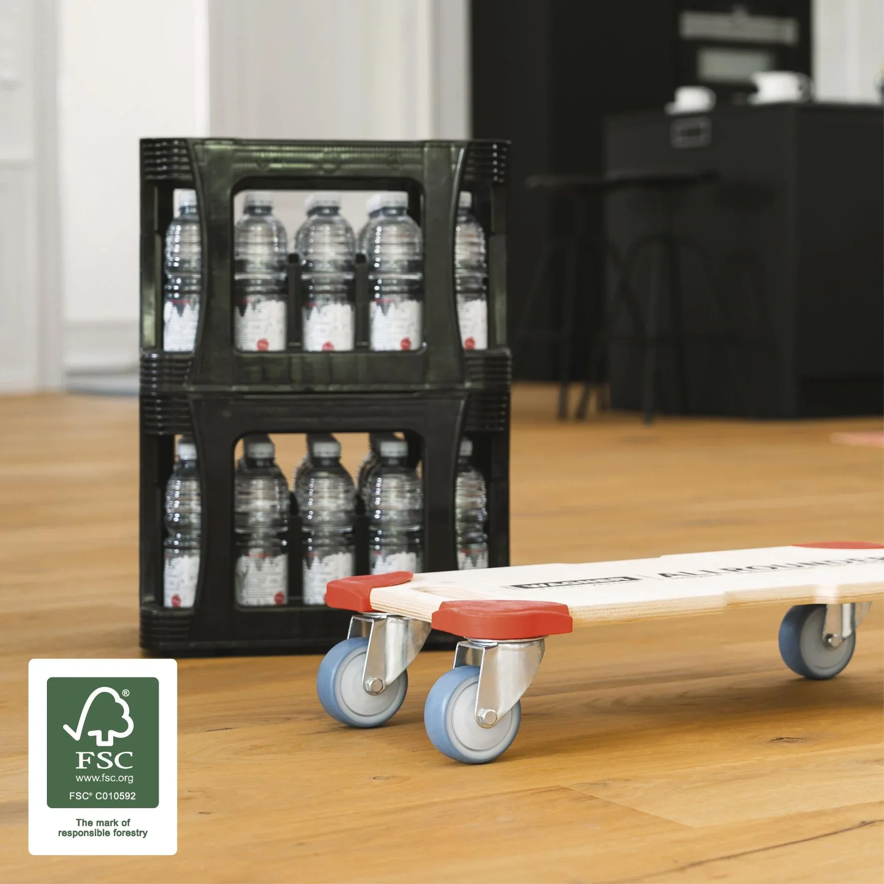Transporthilfe MM 1322, 59 x 29 x 11 cm, softe Rollen Ø 80 mm Kugellager, Kantenschutz Multiplex FSC®, Tragkraft 400 kg - 5