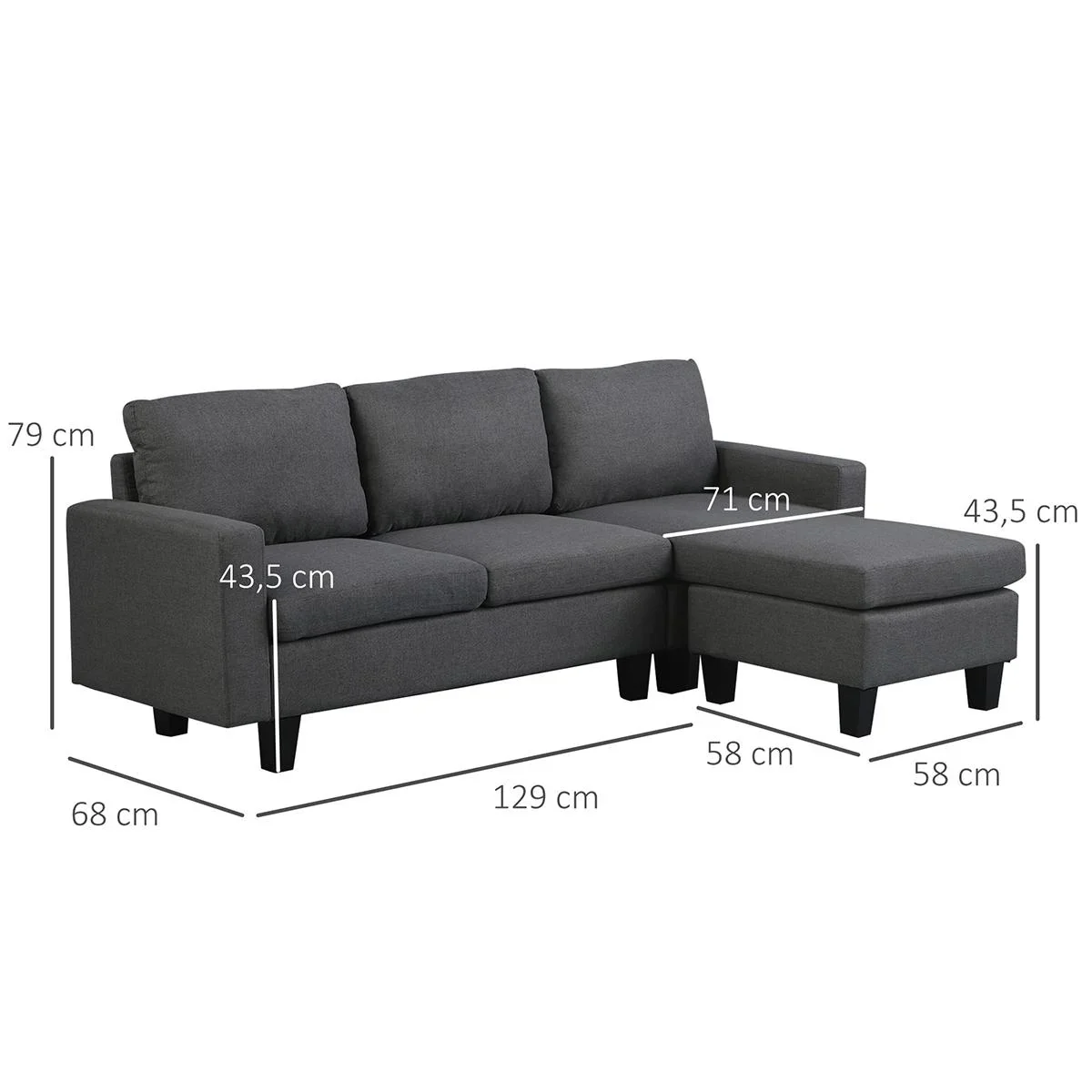 Ecksofa Stoffsofa Eckcouch Couchgarnitur mit Chaiselongue L-Form Leinen Grau - 2