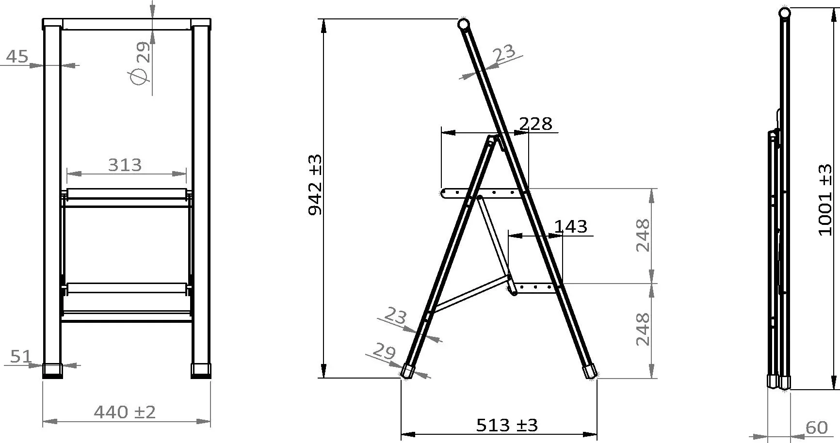 Alu-Design Klapptrittleiter 2-stufig Schwarz, rutschfeste Haushaltsleiter, Sicherheits-Stehleiter - 1