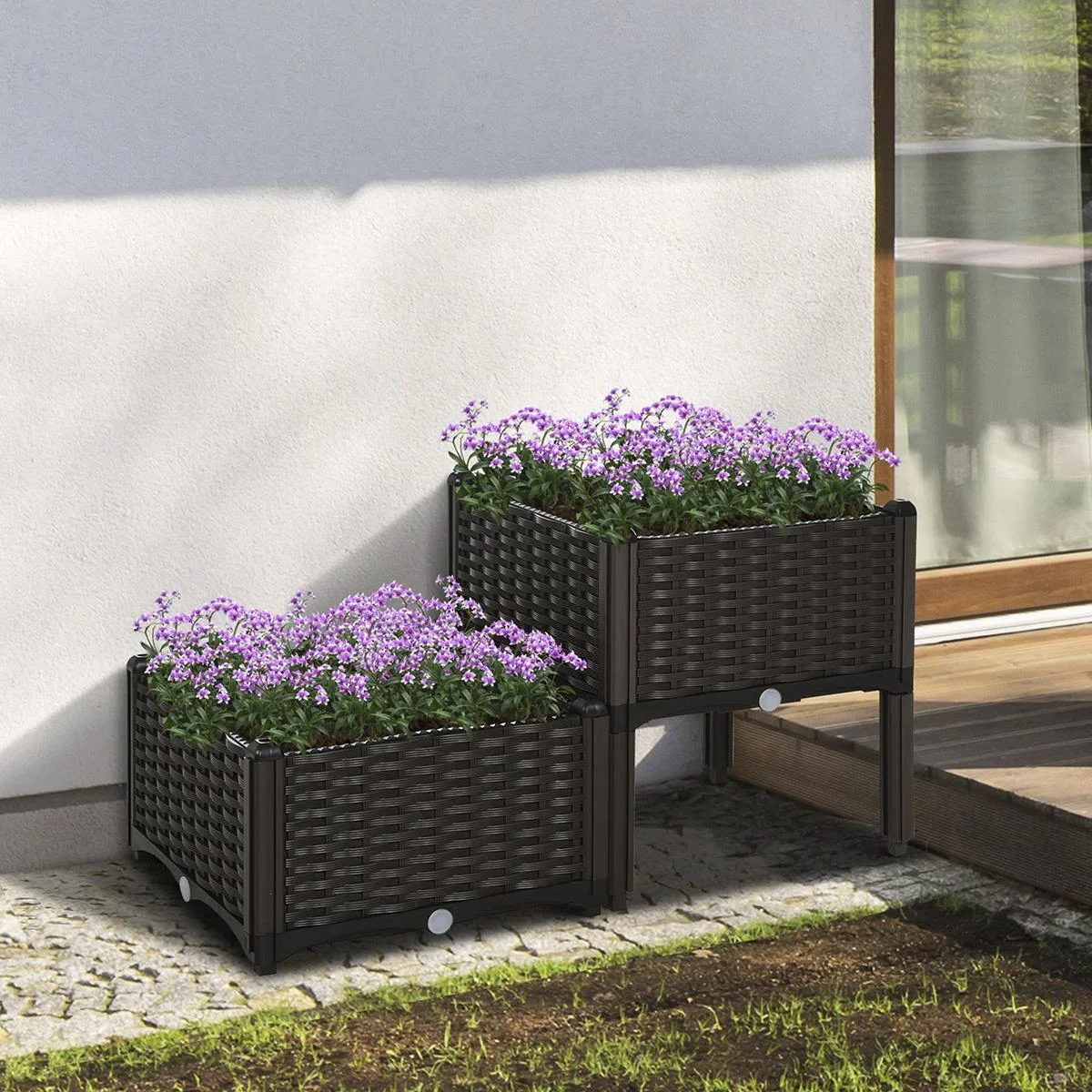 2-teiliges Hochbeet in Rattan-Optik dunkelbraun - 0