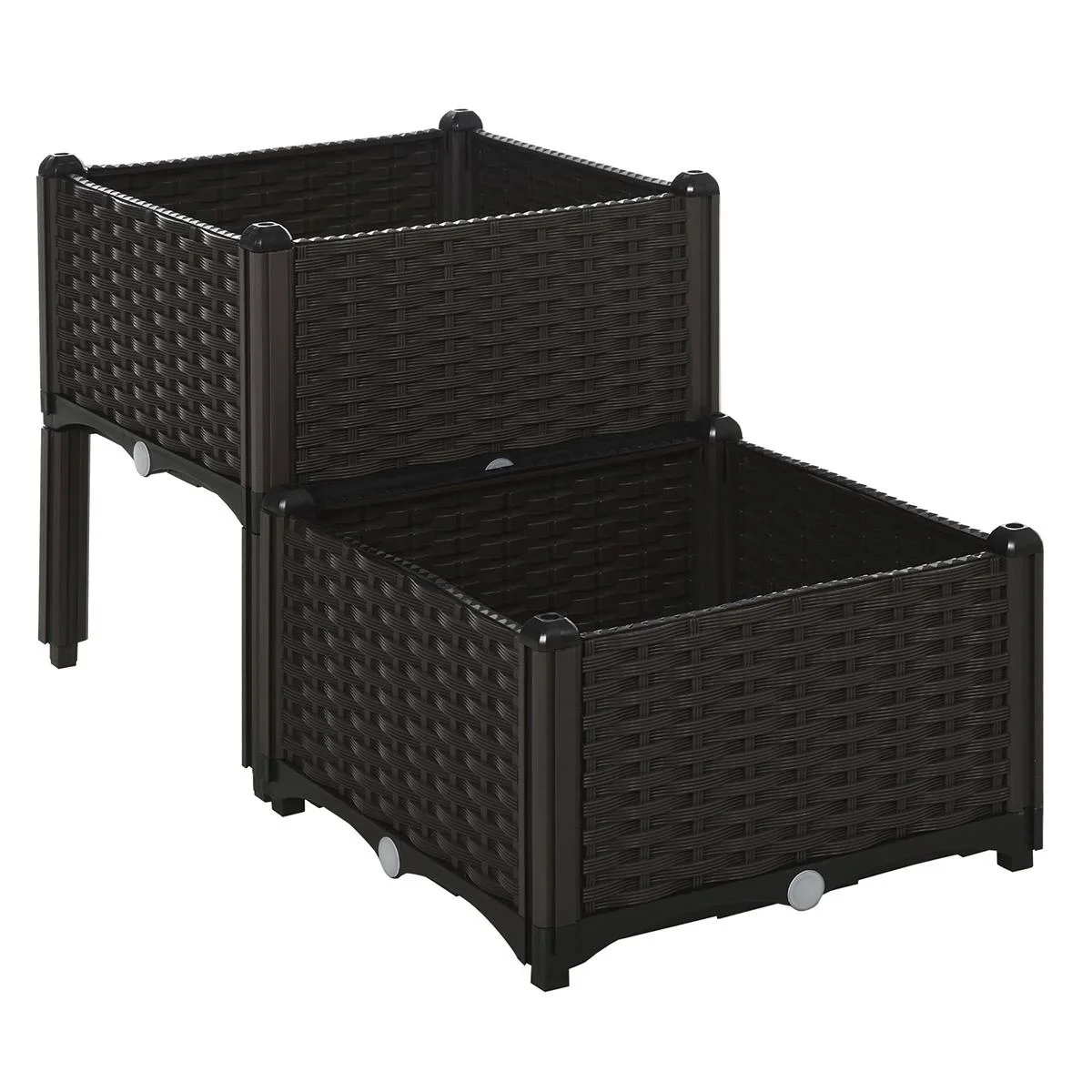 2-teiliges Hochbeet in Rattan-Optik dunkelbraun - 2