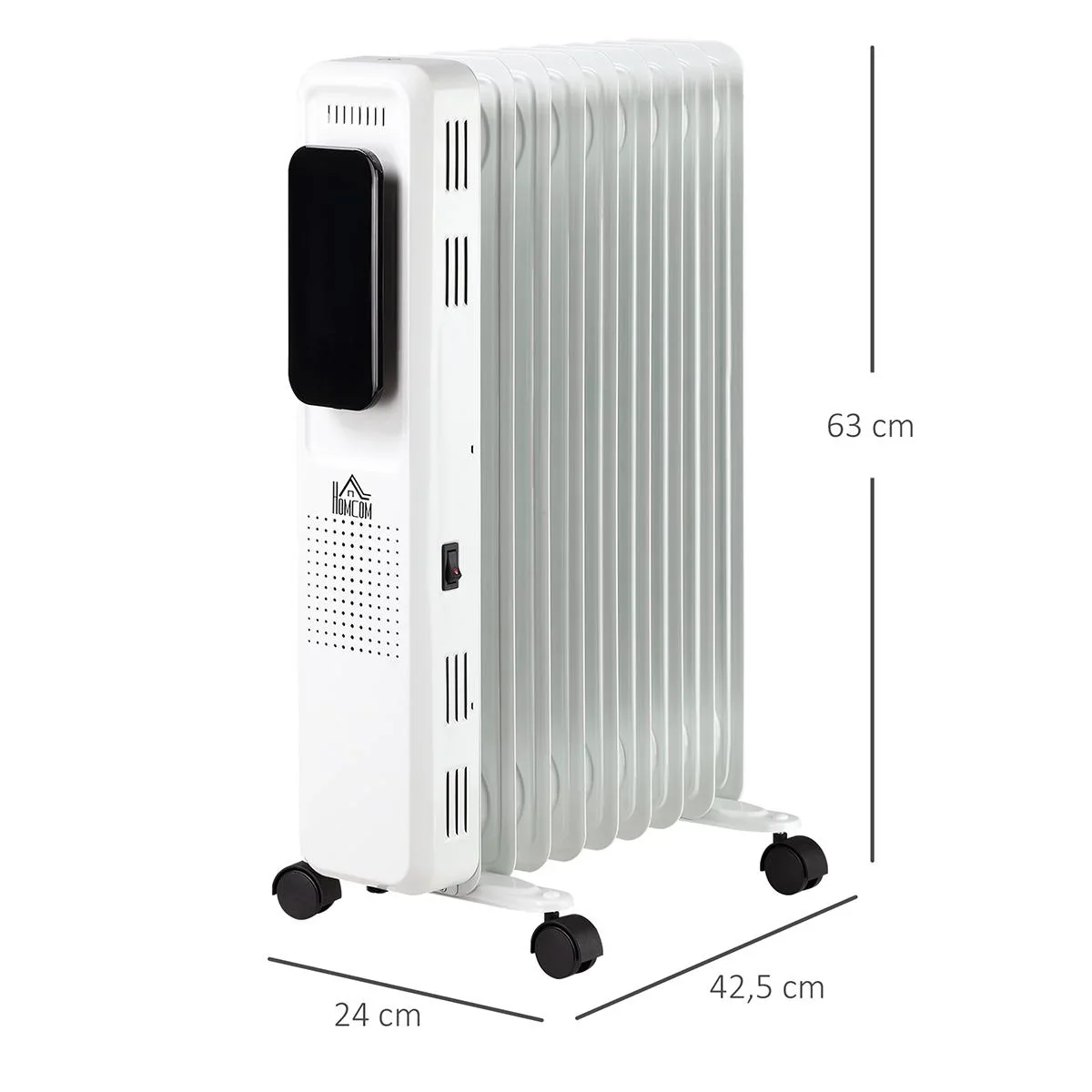 Ölradiator tragbar elektrisch Heizkörper 1830-2180W 3 Heizstufen 24-Stunden-Timing mit 4 Rollen Stahl 42,5 x 24 x 63 cm - 0