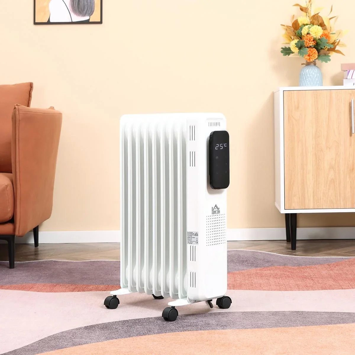 Ölradiator tragbar elektrisch Heizkörper 1830-2180W 3 Heizstufen 24-Stunden-Timing mit 4 Rollen Stahl 42,5 x 24 x 63 cm - 1
