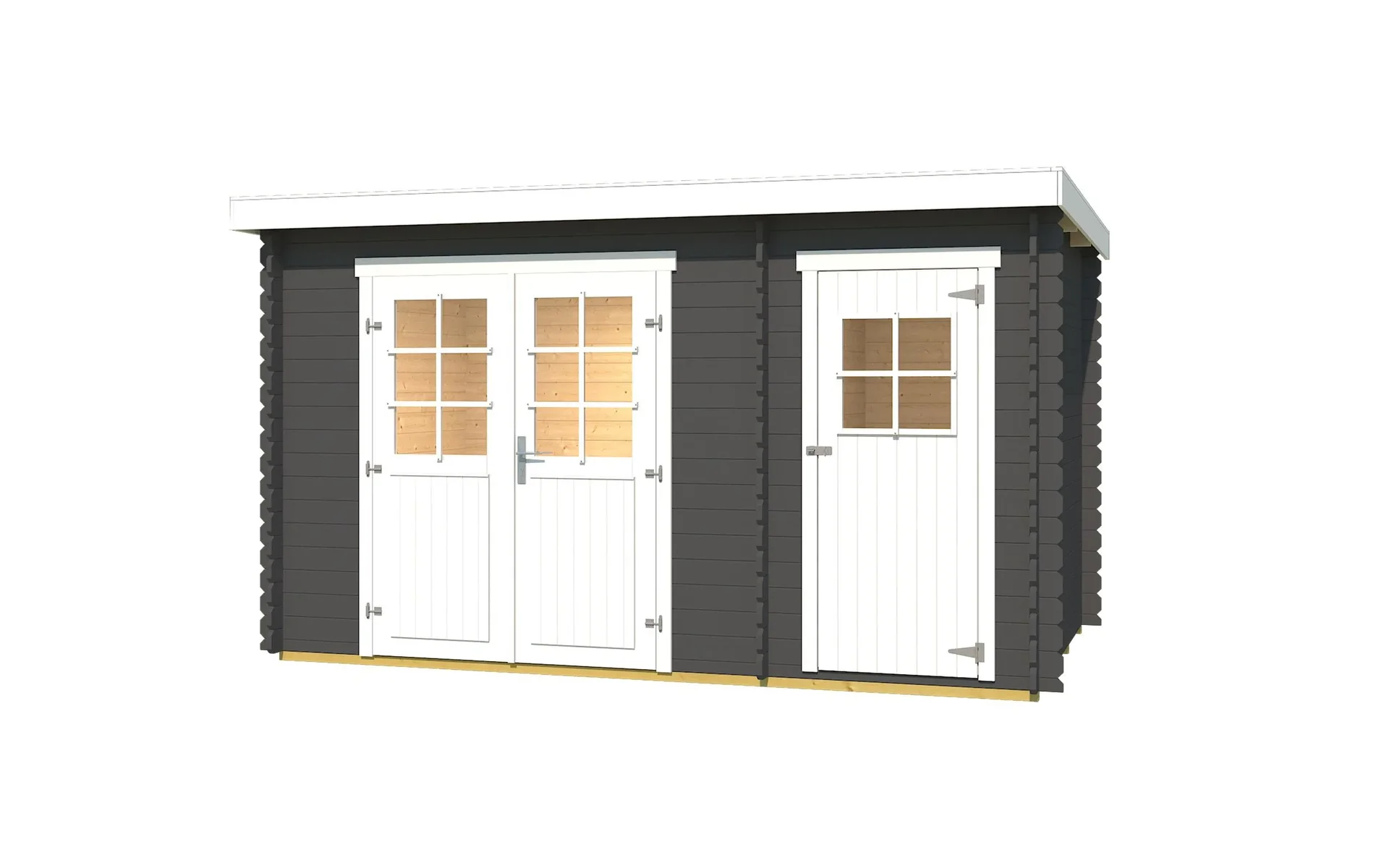 Gartenhaus 254 Gr.1, 394 x 246 x 222 cm graphitgrau, 28 mm, Doppeltür, mit 2. Raum Einzeltür - 1
