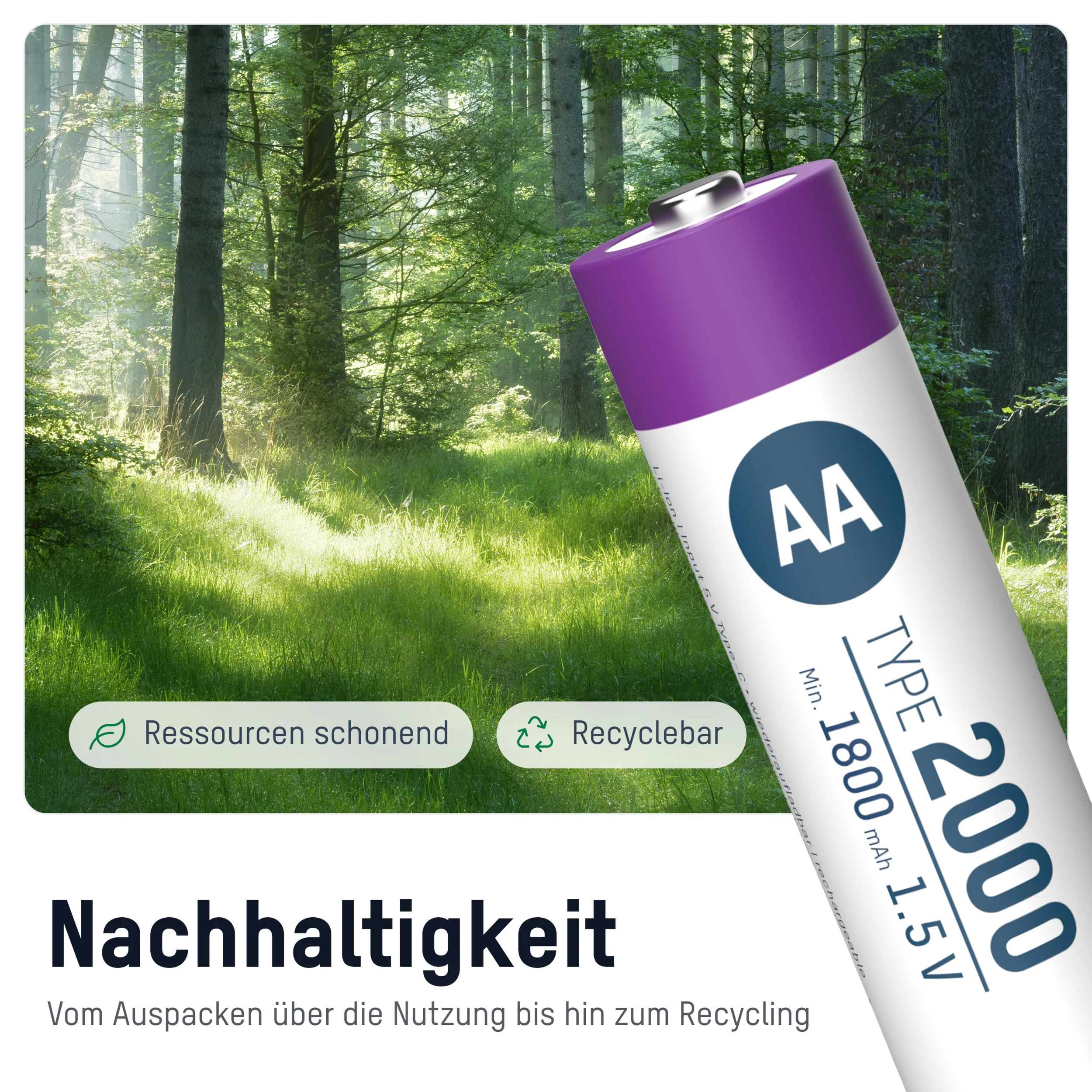 Lithium Ionen Mignon (AA) Akkus USB-C - 4 Stück, Sicherheitsabschaltung - 3