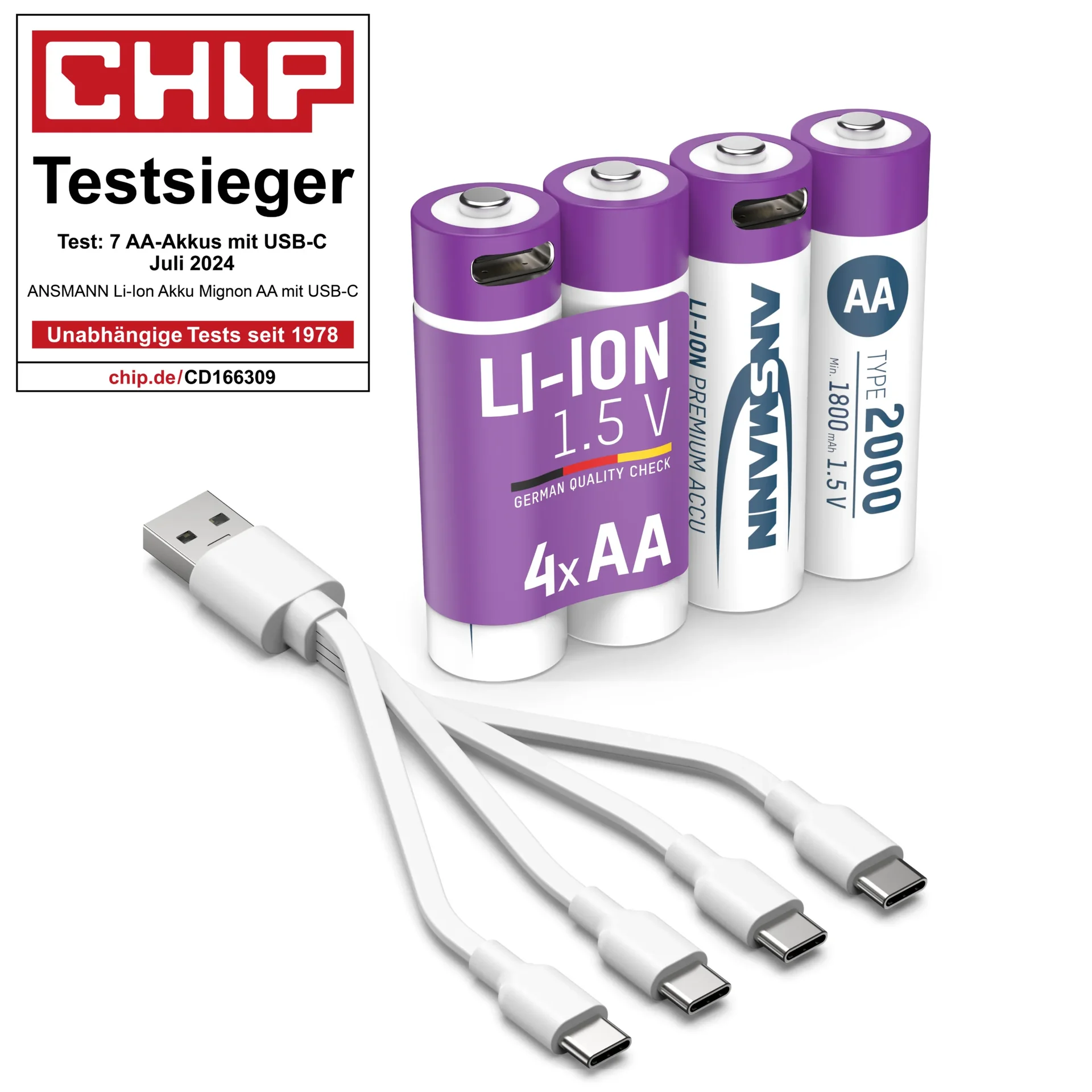 Lithium Ionen Mignon (AA) Akkus USB-C - 4 Stück, Sicherheitsabschaltung - 9