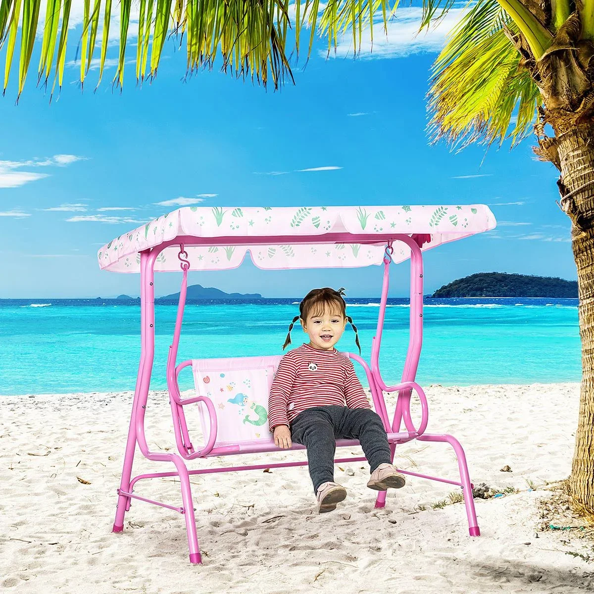 Kinderschaukel - mit Dach - Rosa - 110 x 74 x 113 cm - 0