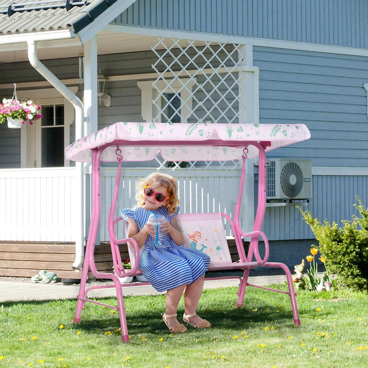 Kinderschaukel - mit Dach - Rosa - 110 x 74 x 113 cm - 1