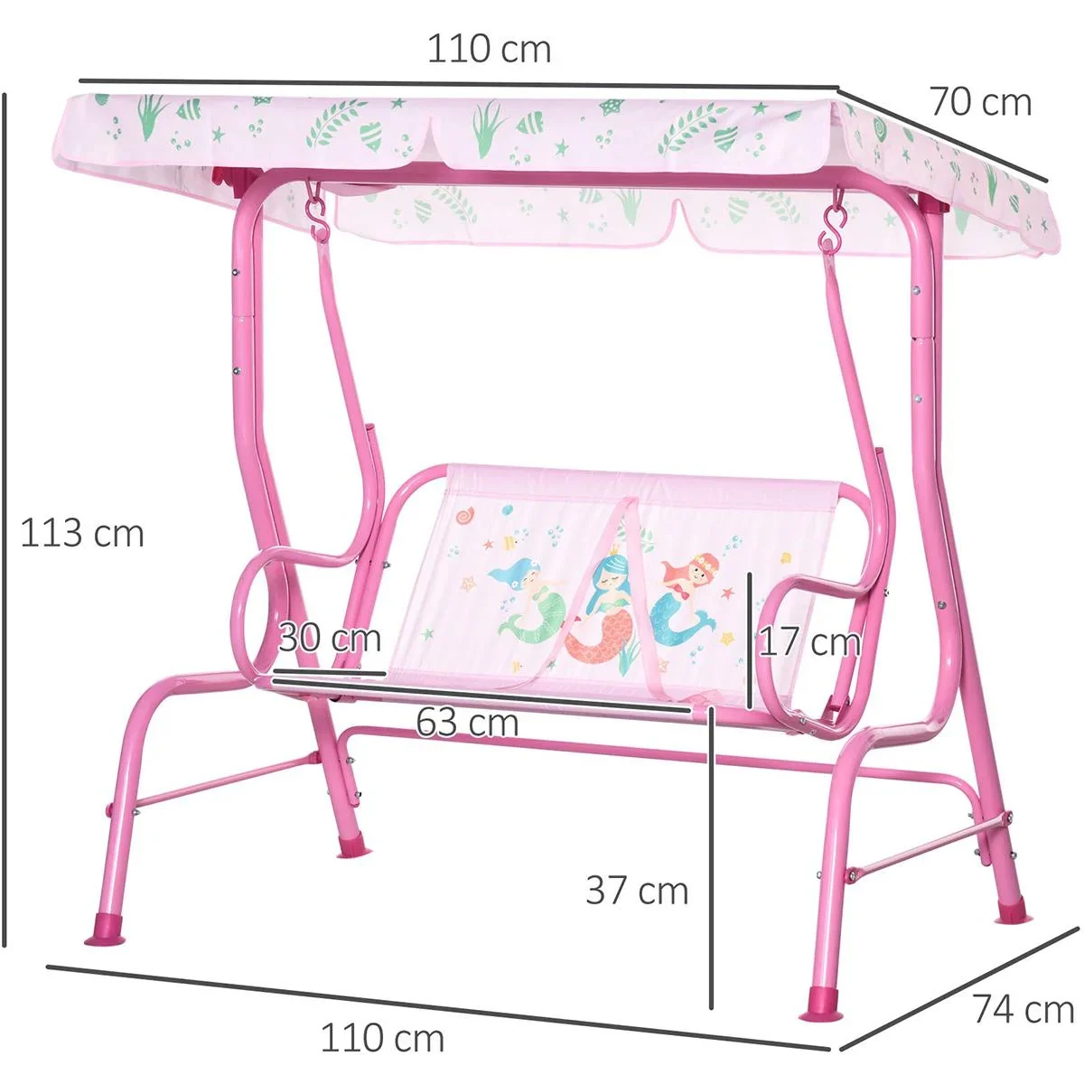 Kinderschaukel - mit Dach - Rosa - 110 x 74 x 113 cm - 3