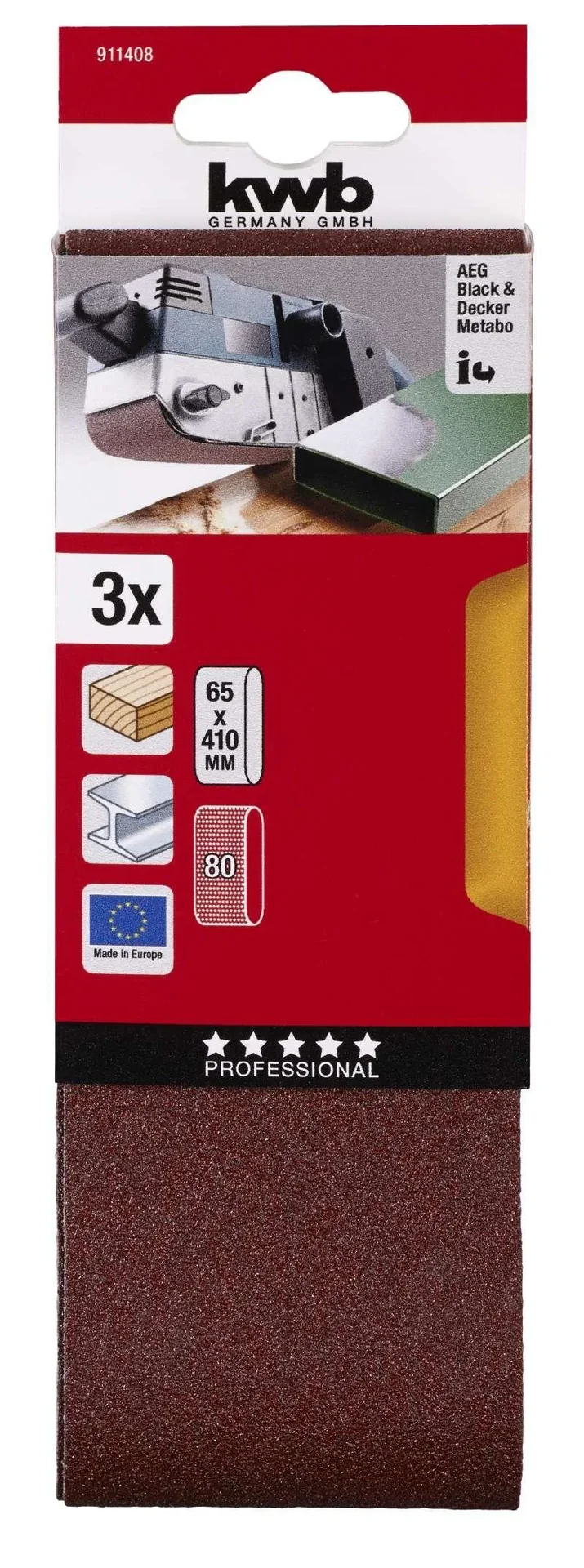 Schleifbänder 65 x 410 mm, K80, 3-er Set - 0