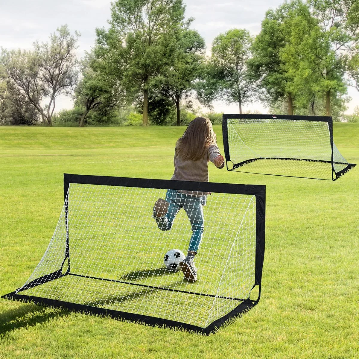 Fußballtore, Fußballnetz, 2er Set Minitore, Faltbar, Stahl, Tetrolon, Schwarz, 186 x 90 x 89 cm - 1
