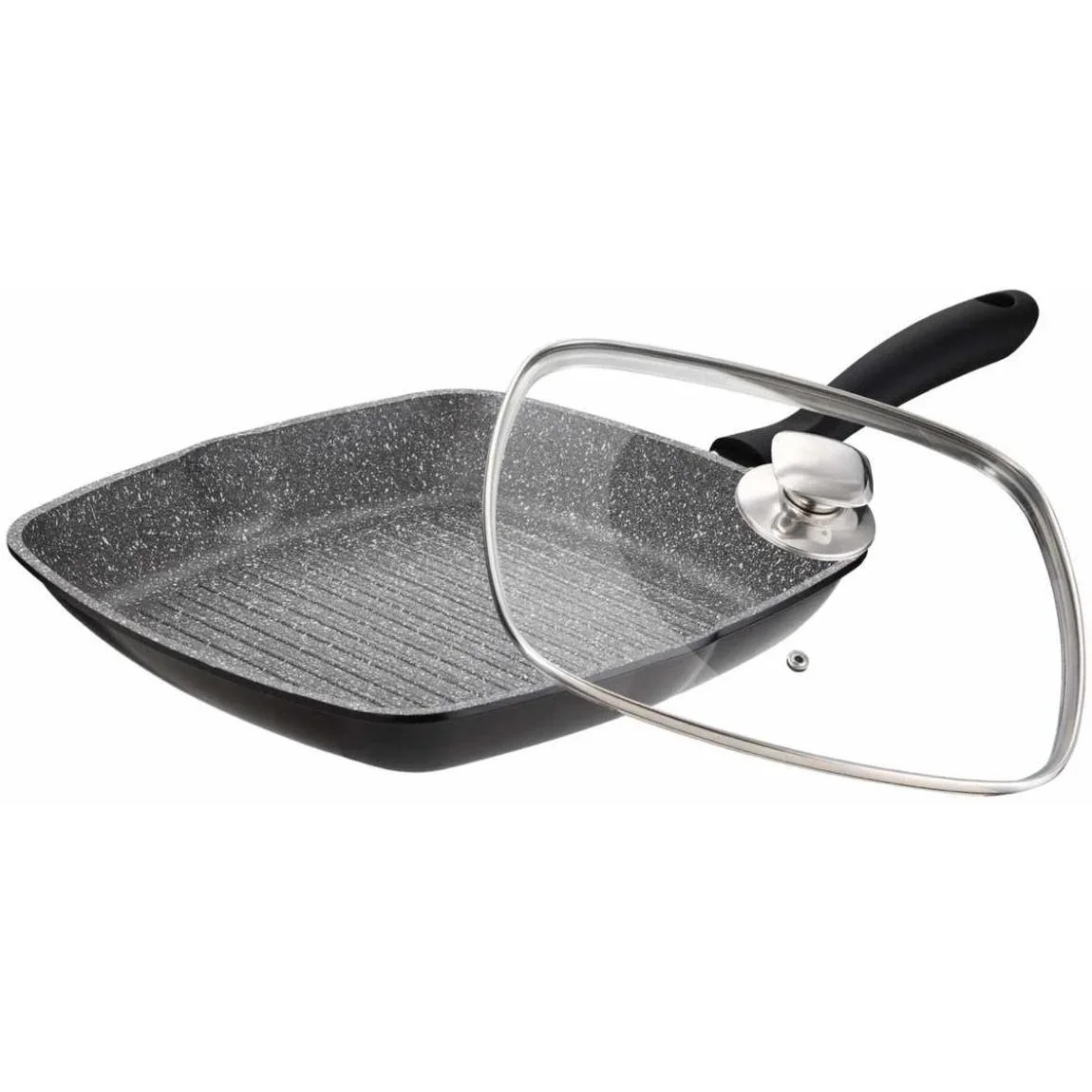 Bratpfanne - mit Deckel - Marmorbeschichtung - 28 cm - Schwarz - 1