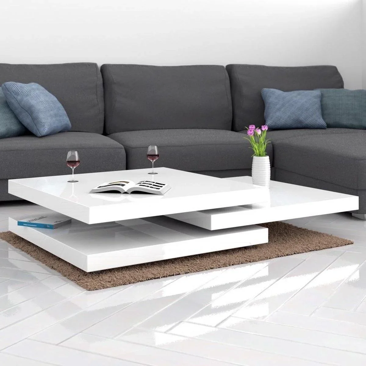 Couchtisch weiß | 3 Schichten | 360° dr - 0