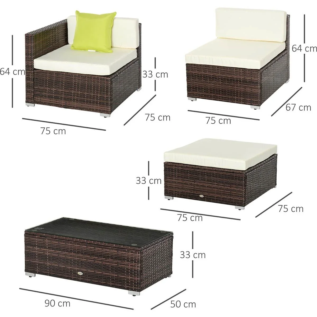 Gartenmöbel Lounge Set 5-teilig mit Beistelltisch Rattanlook - 3