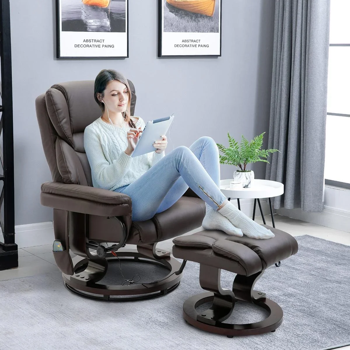 Massagesessel mit Fußhocker Relaxsessel Heizfunktion 145°-Neigung PU Braun 79 x 82 x 101 cm - 0