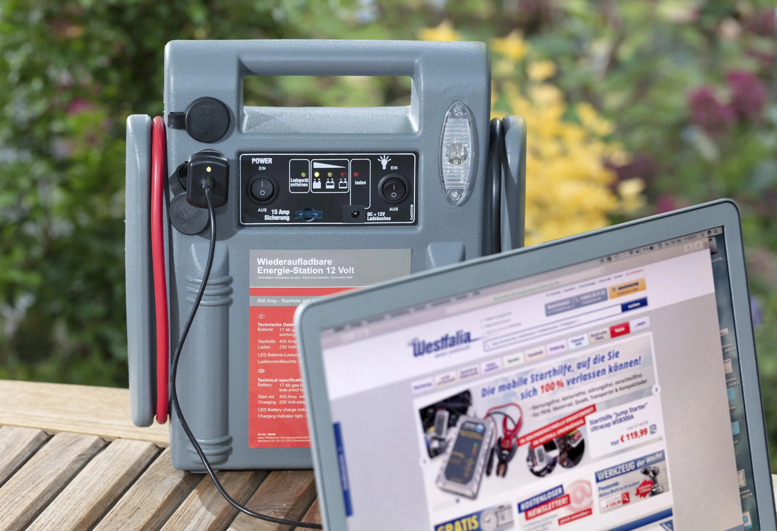 Powerpack 900 A - 15 AH - 12 Volt - 3 in 1 - Starthilfe - Arbeitsleuchte - Energie-Station - 1